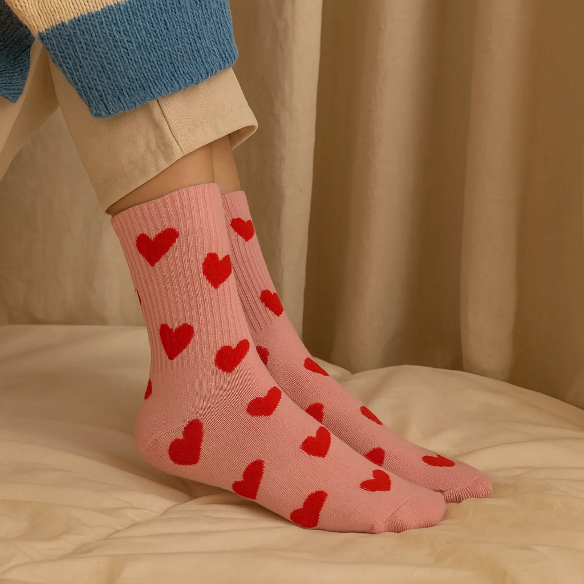 Pink Heart Crew Socks