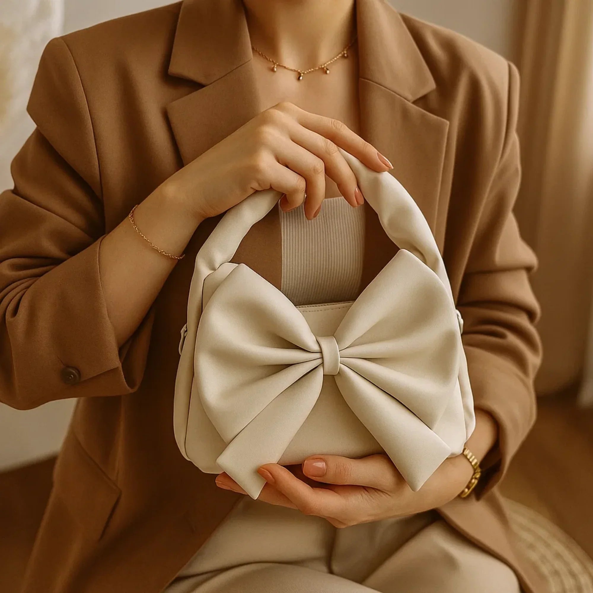 Cute Bow Sling Bag - Beige