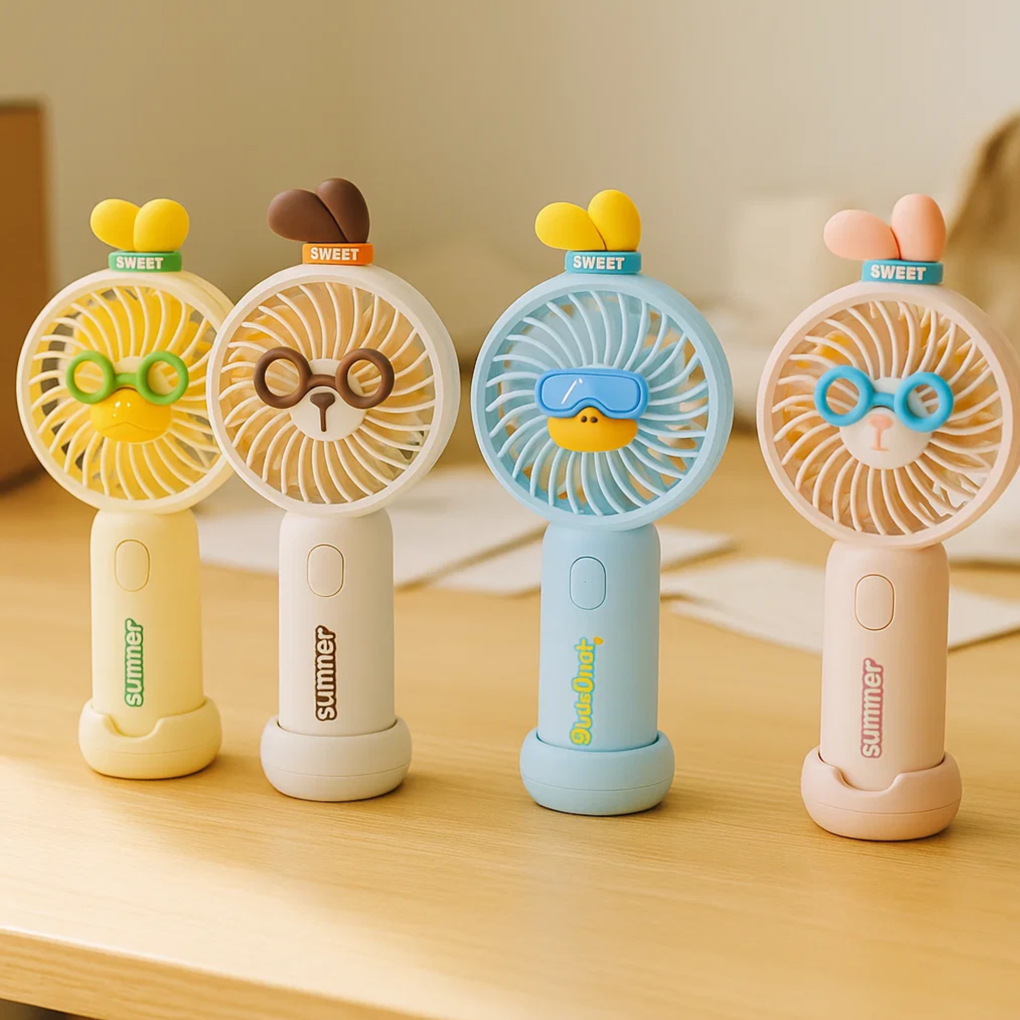 Goggle Cat Portable Fan Pink