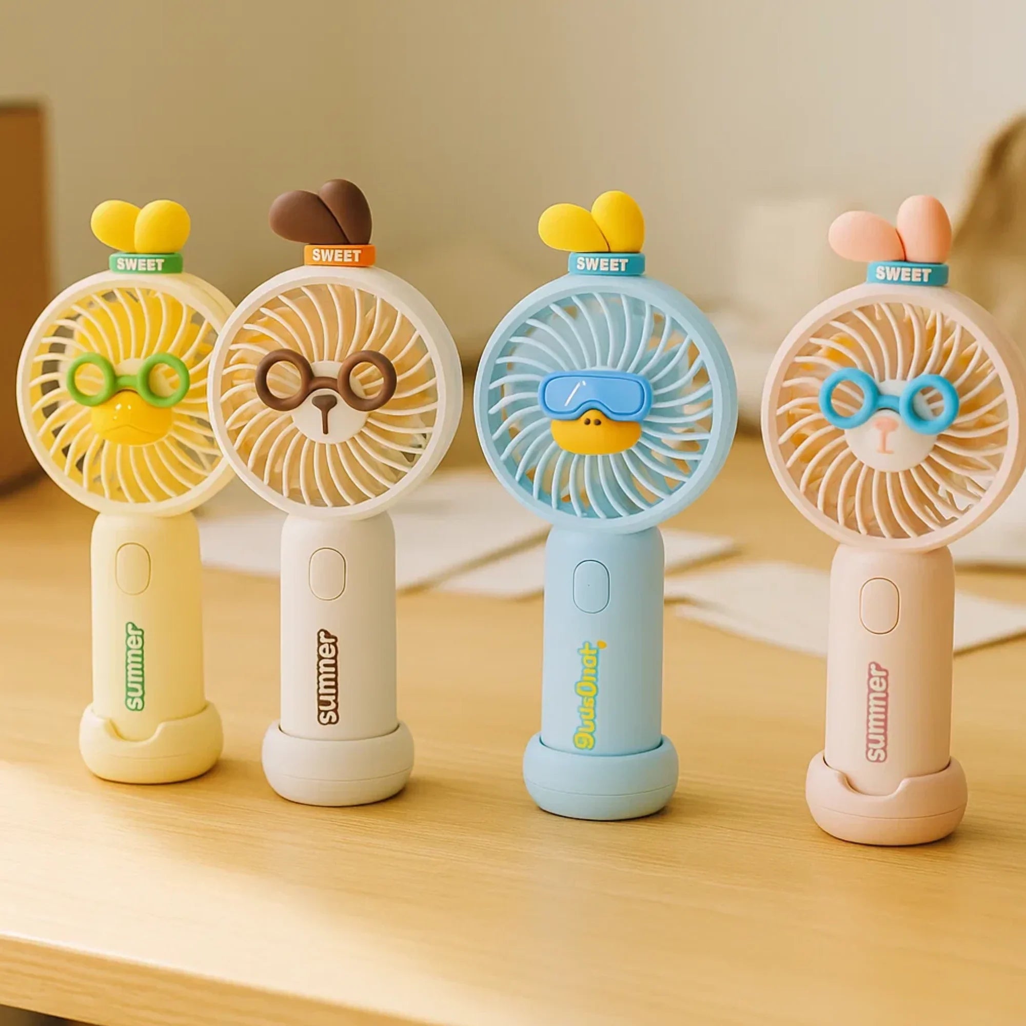 Goggle Cat Portable Fan Pink