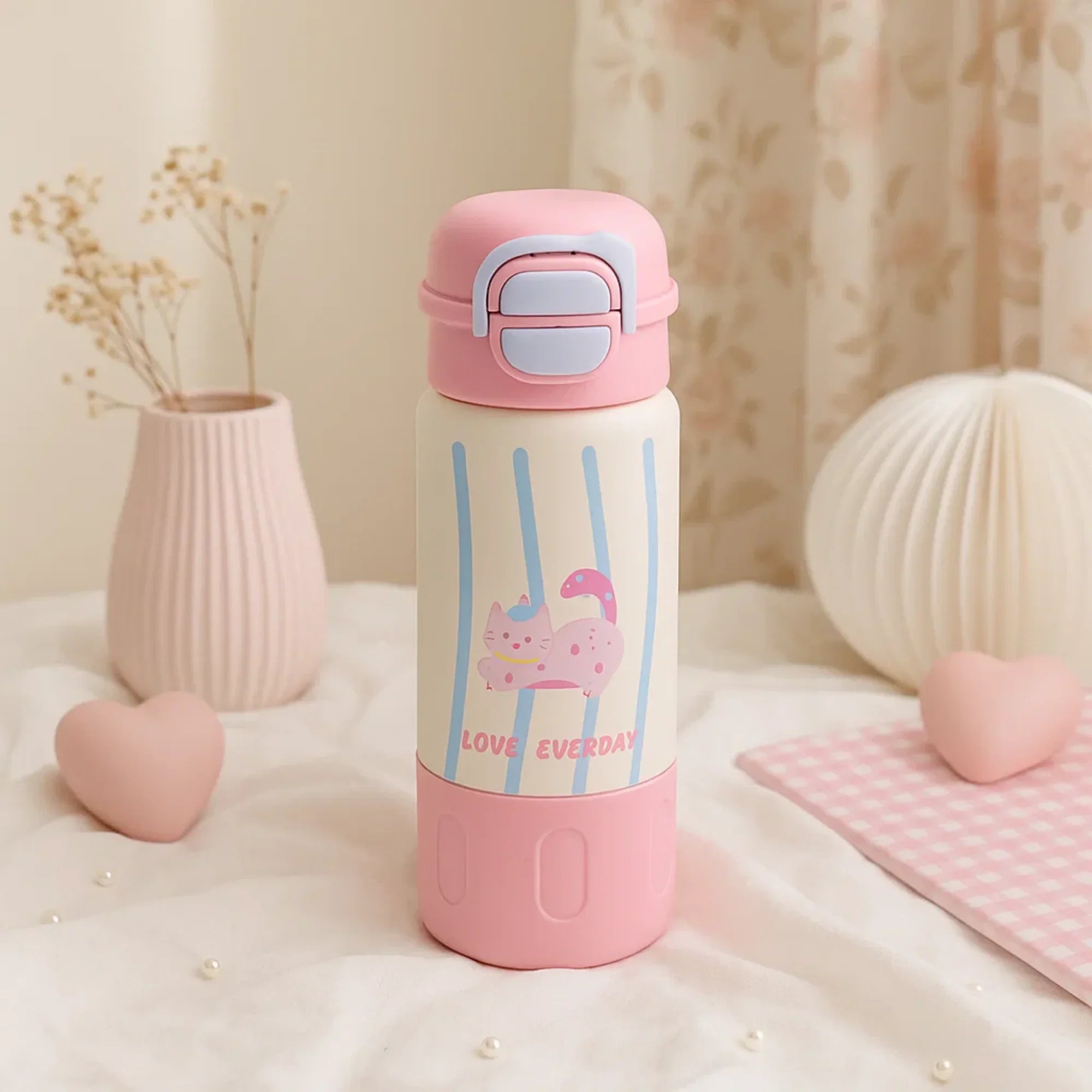 Love Everyday Pink Cat Stainless Steel Tumbler