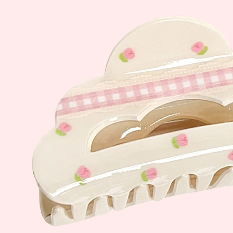 Gingham and Flowers Claw Clip