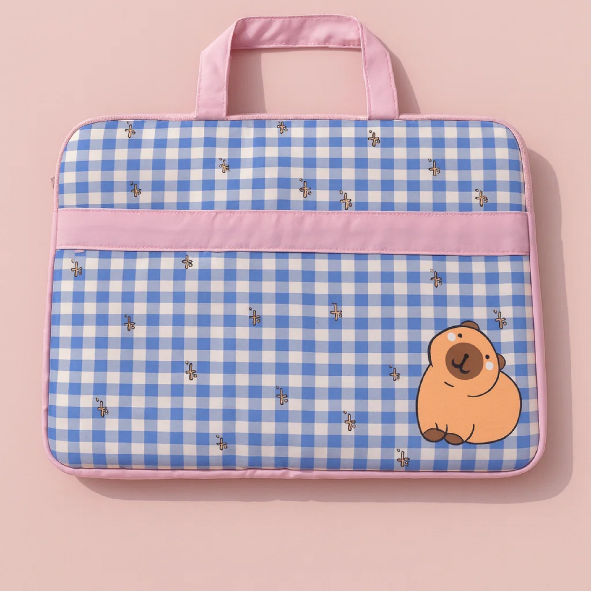 Blue Gingham Capybara Laptop Bag