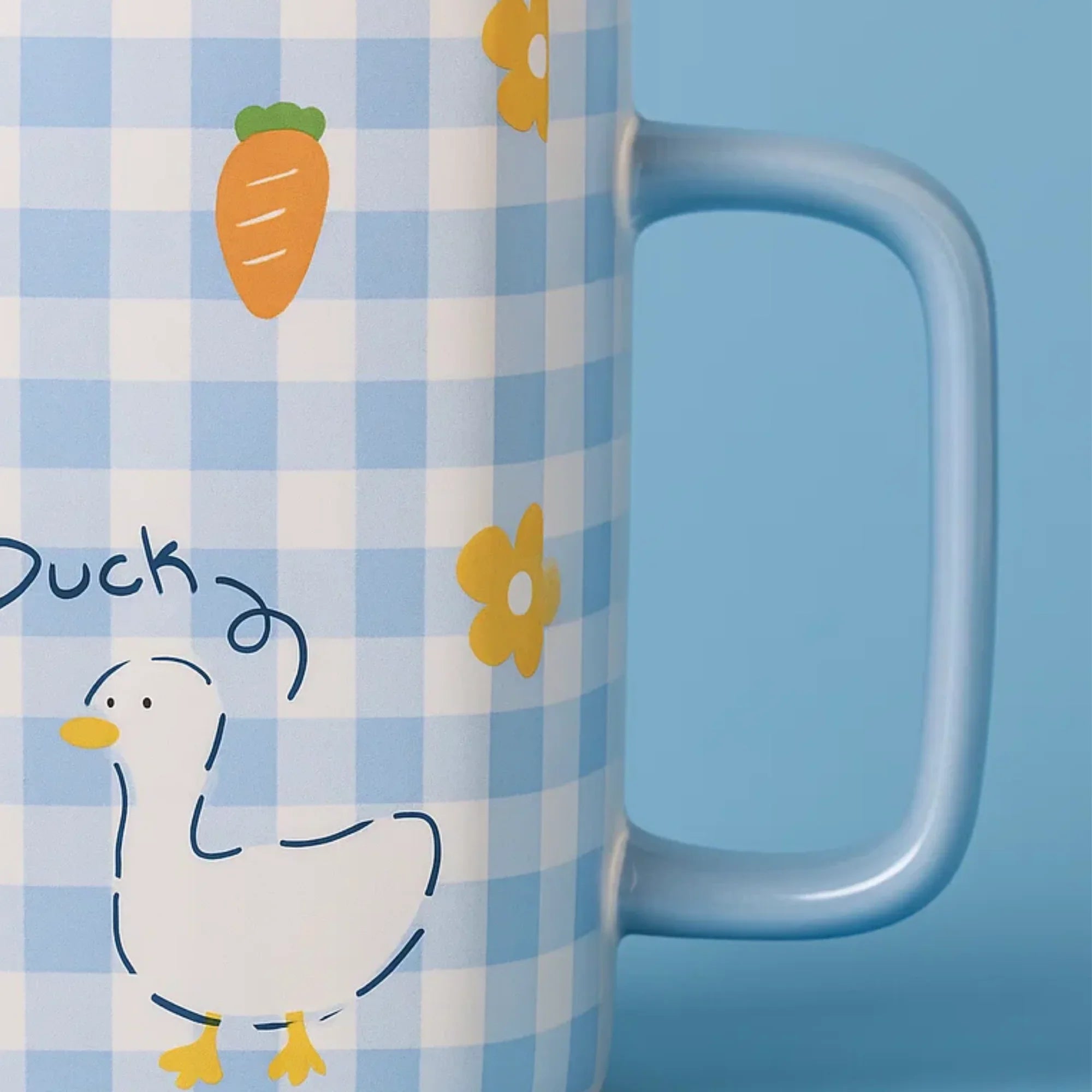 Blue Checker Duck Ceramic Mug with Spoon