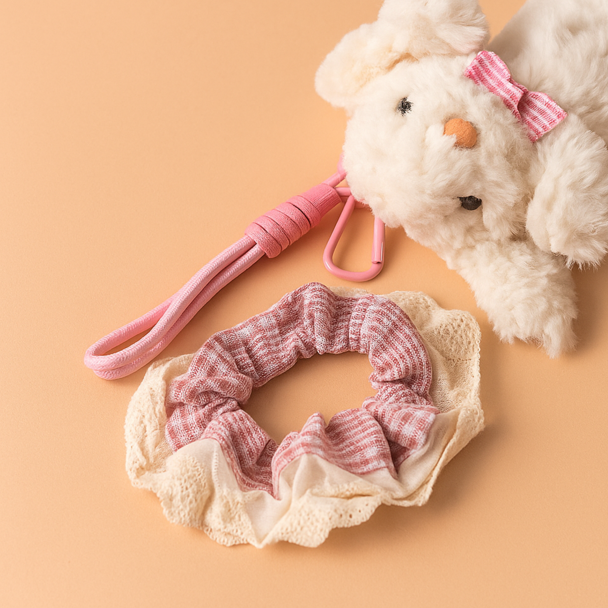 Pink Dress Bunny Plushie Keyring