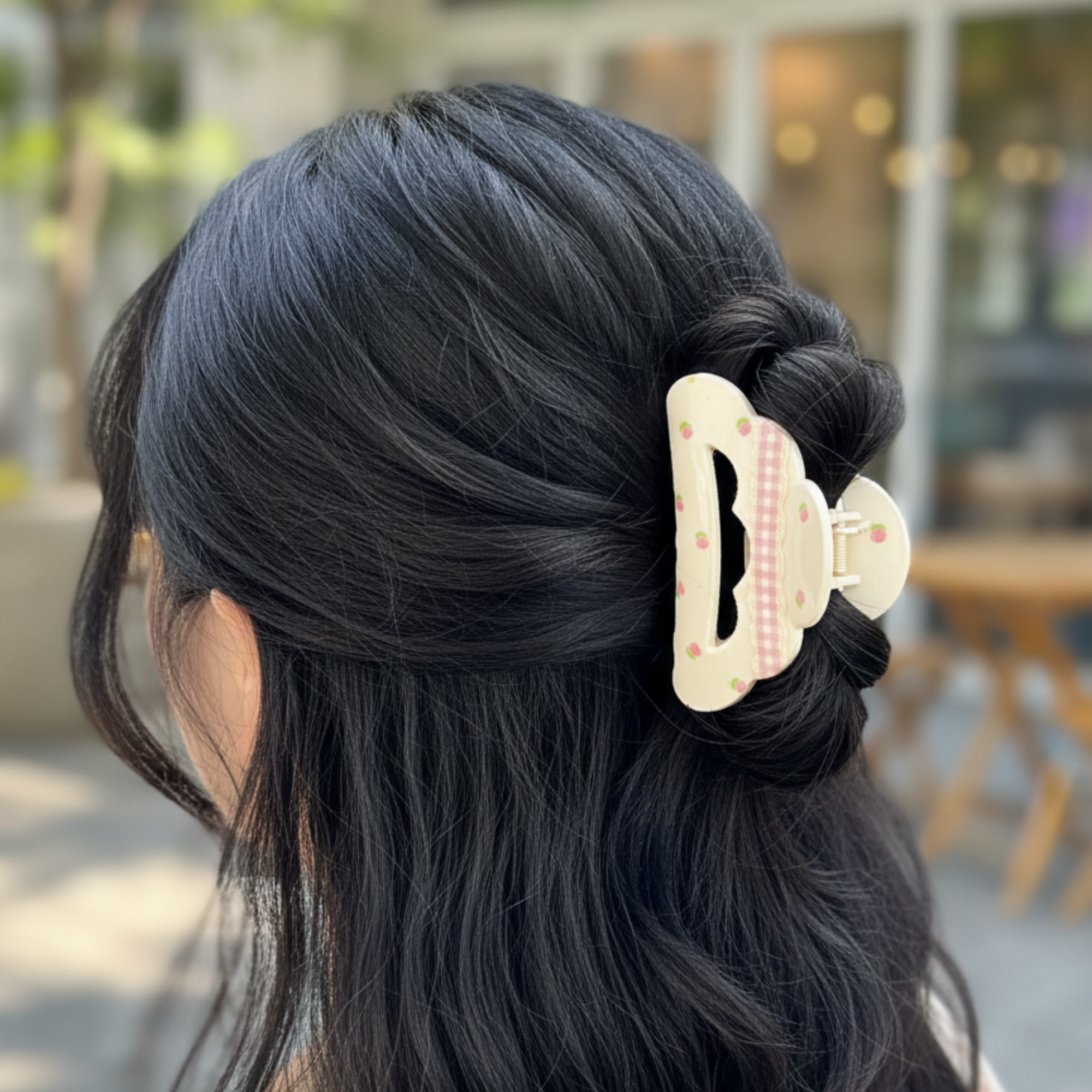 Gingham and Flowers Claw Clip