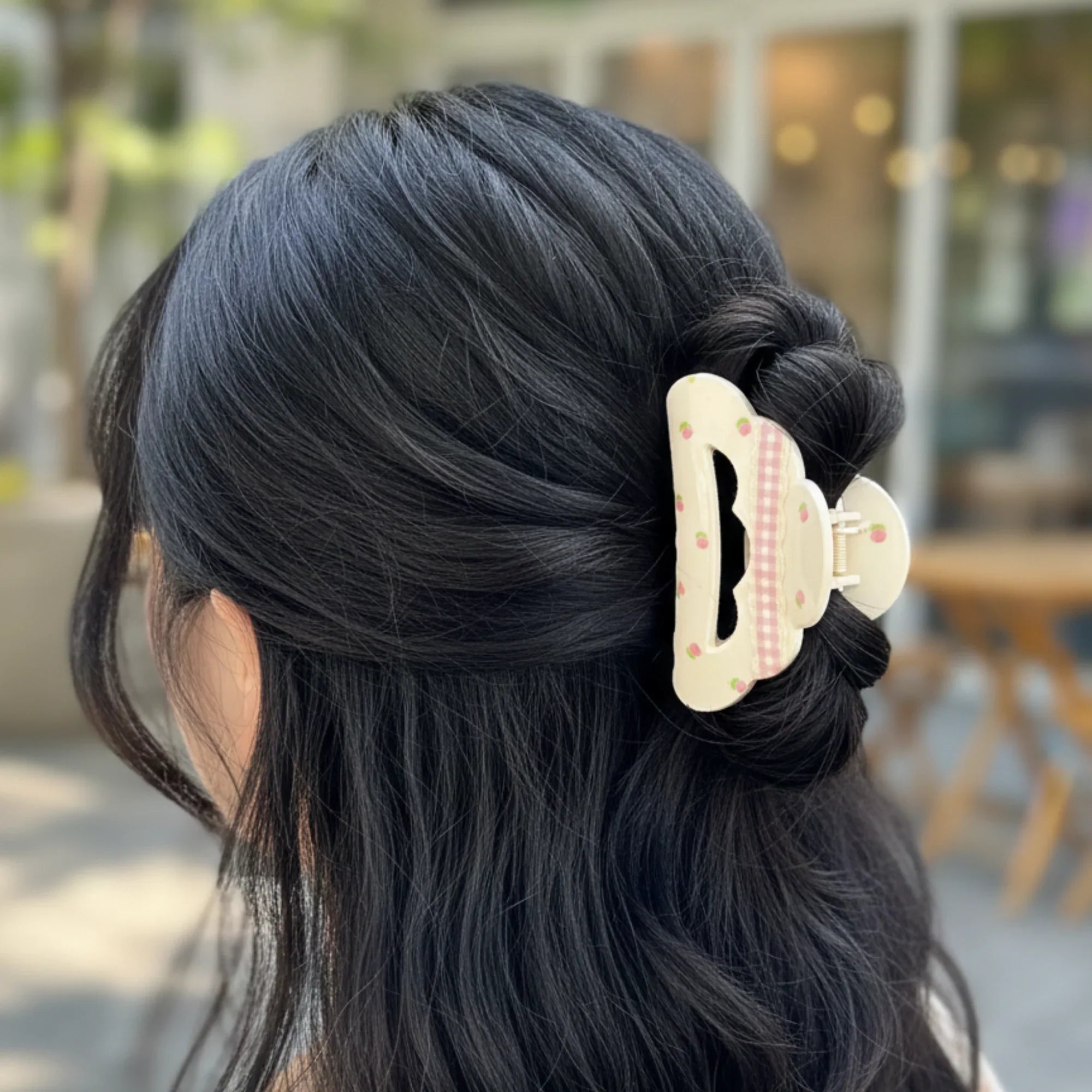 Gingham and Flowers Claw Clip