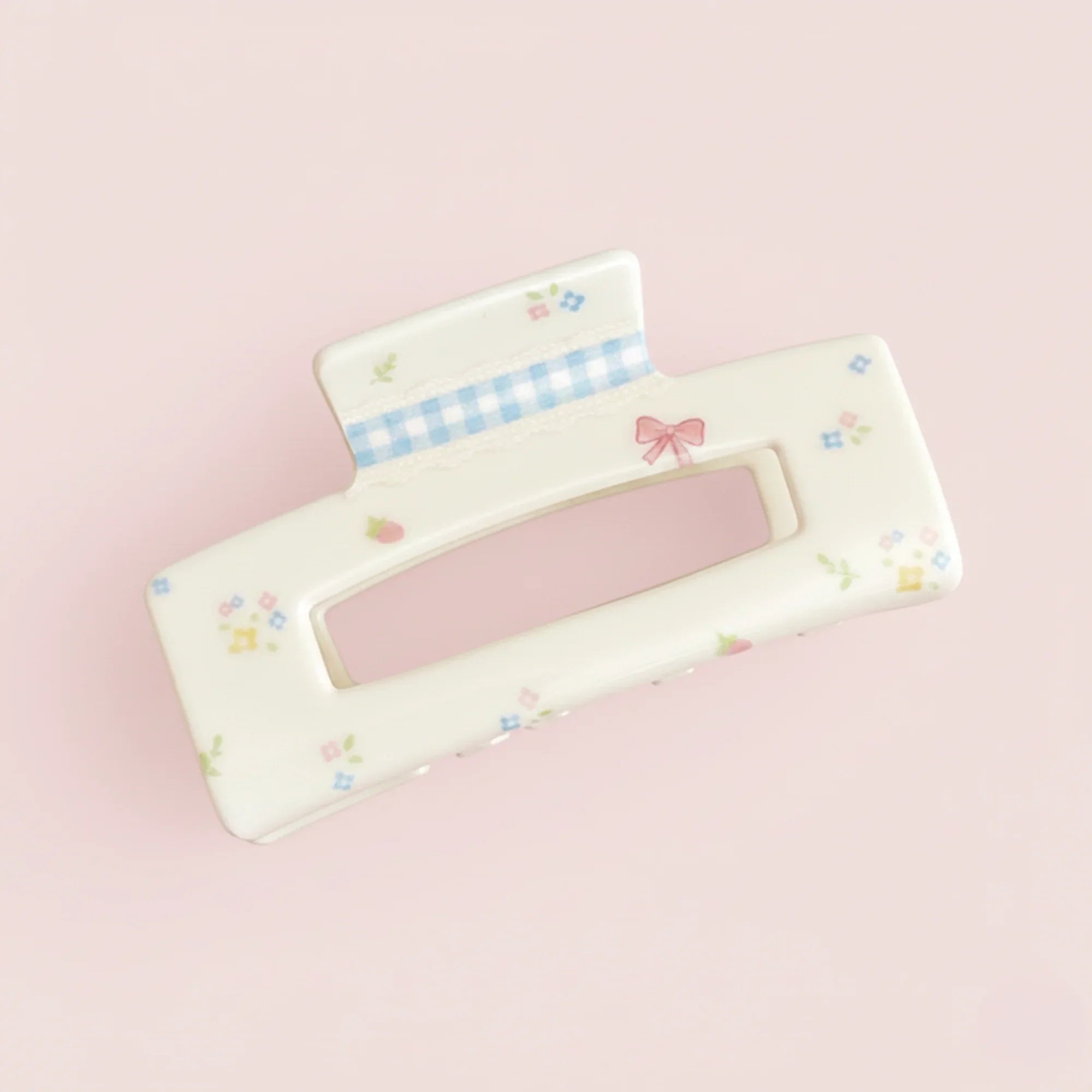 Gingham Stripe with Flowers Claw Clip