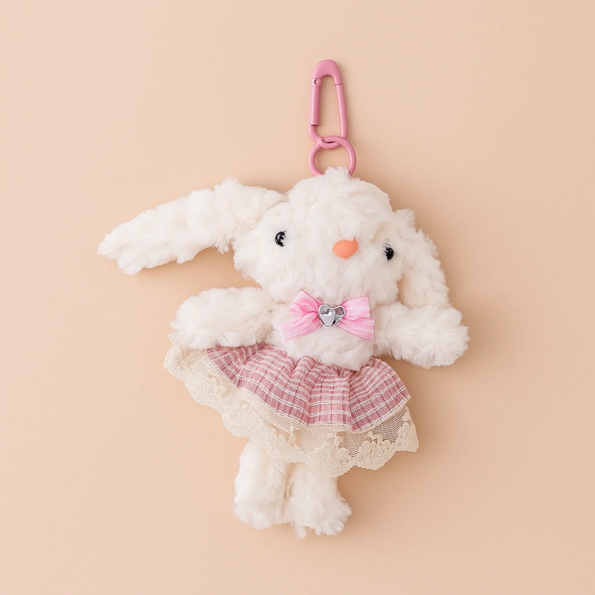 Pink Dress Bunny Plushie Keyring