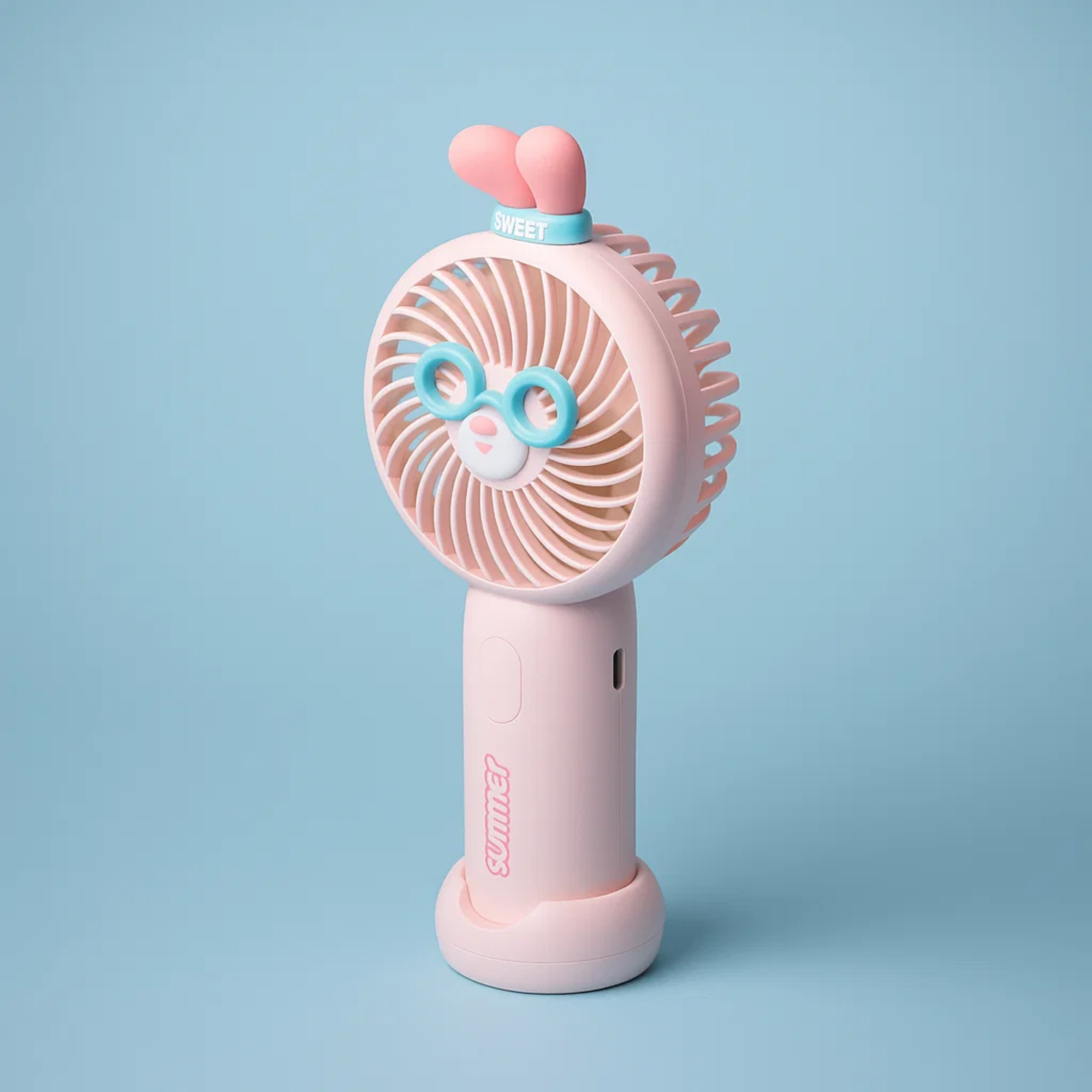 Goggle Cat Portable Fan Pink