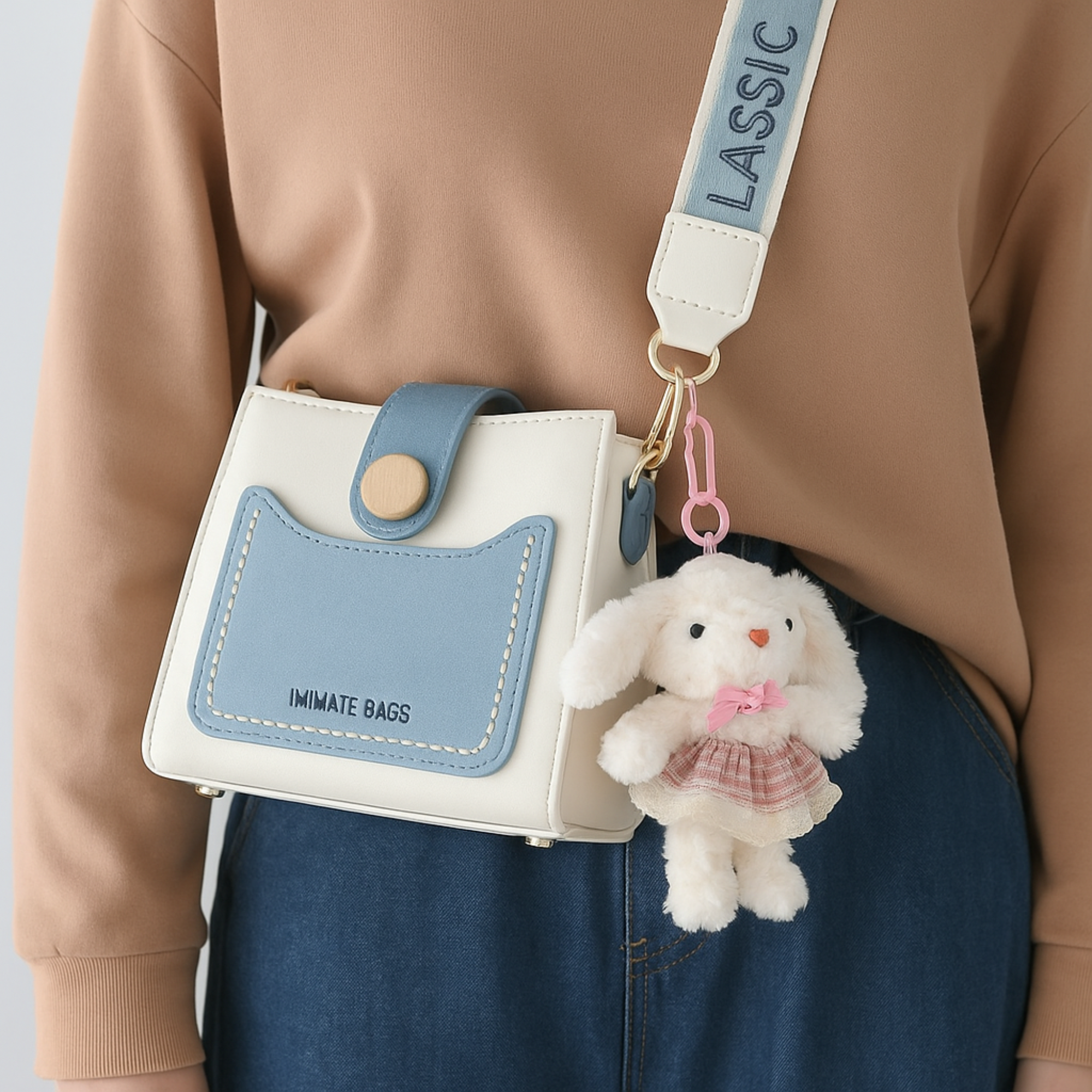 Pink Dress Bunny Plushie Keyring