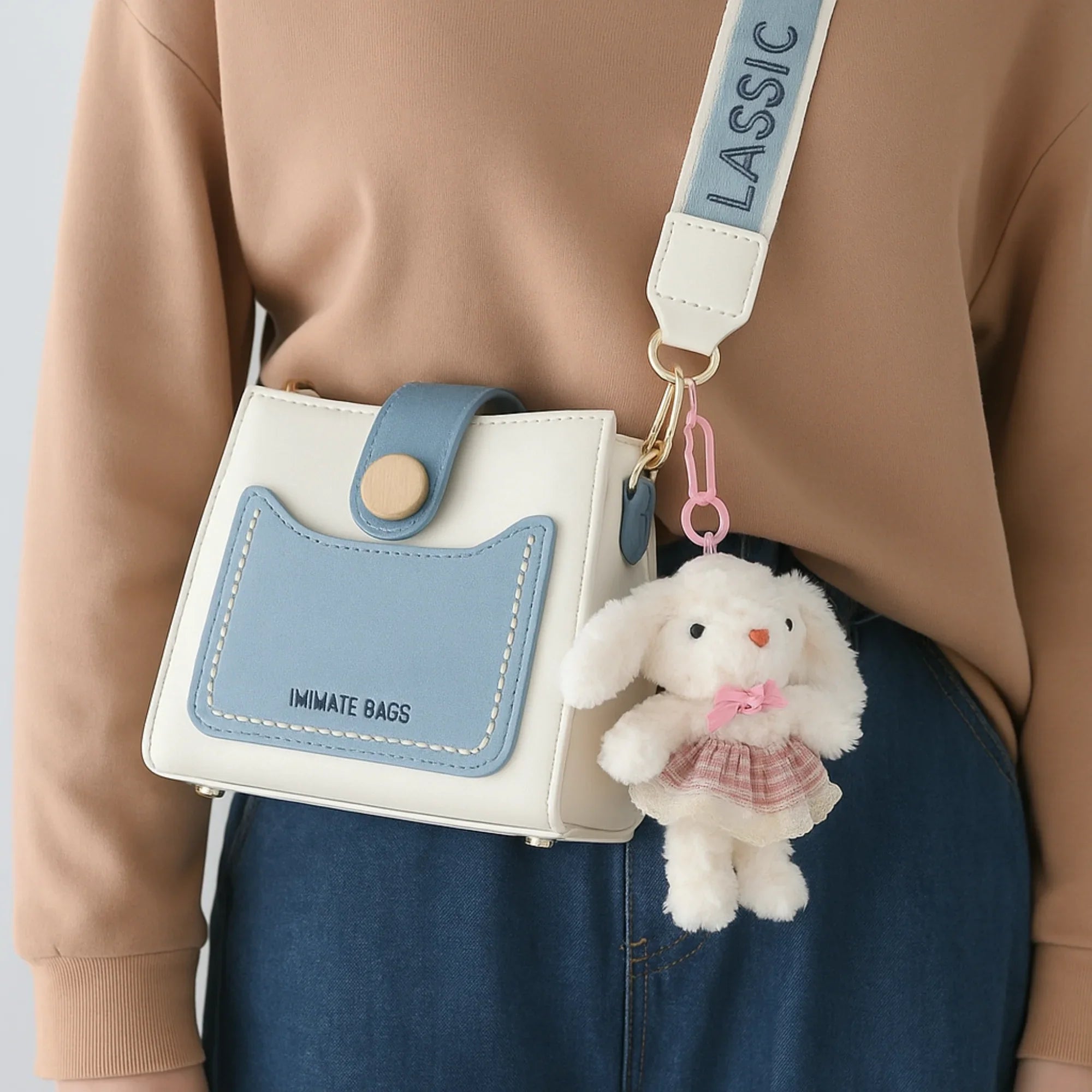 Pink Dress Bunny Plushie Keyring