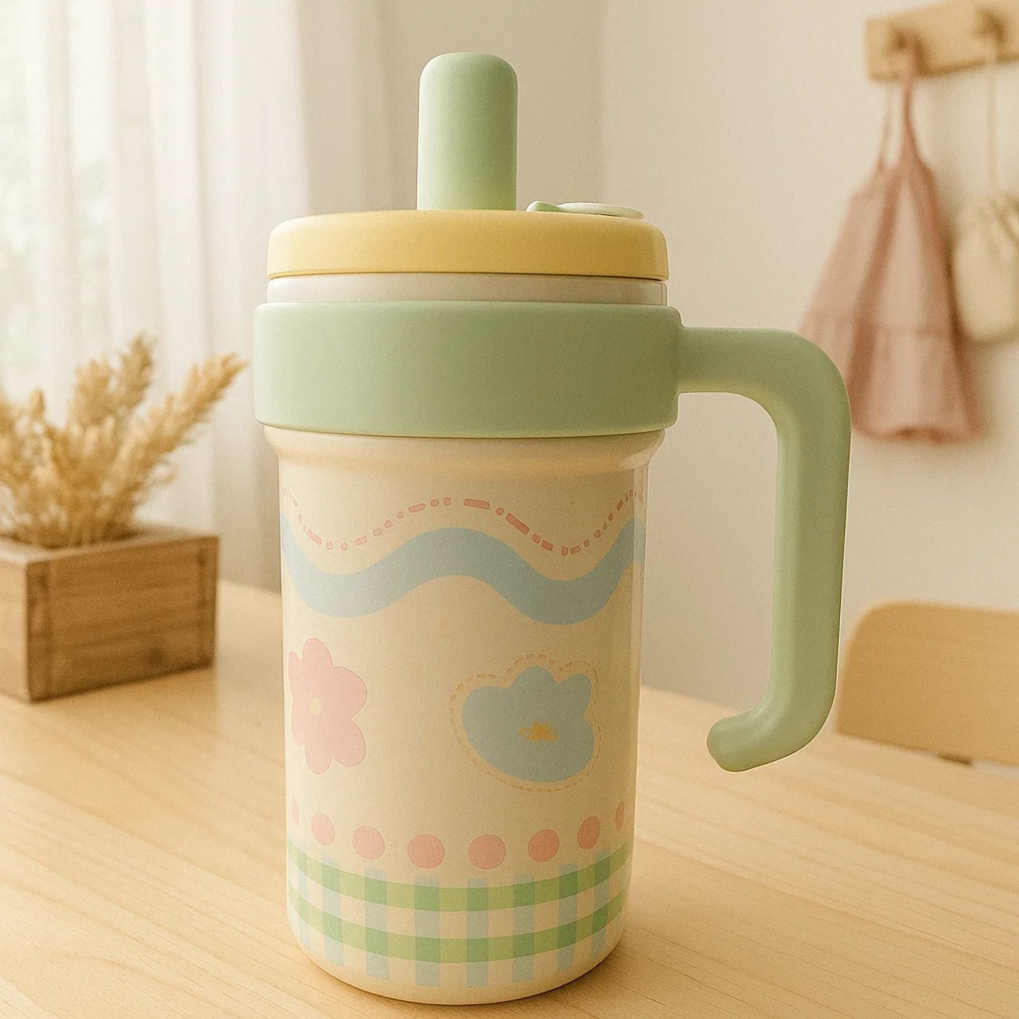 Green Gingham Stainless Steel Tumbler