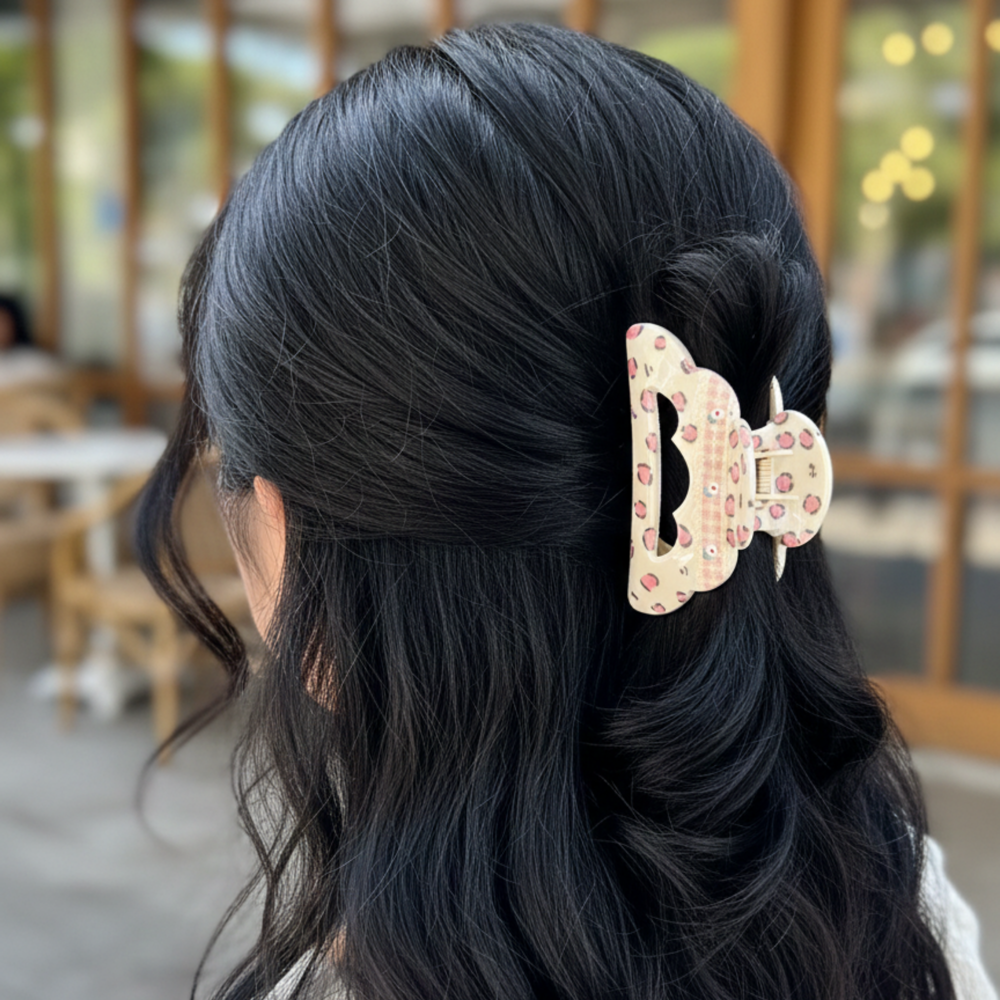 Leopard Print with Gingham Strip Claw Clip