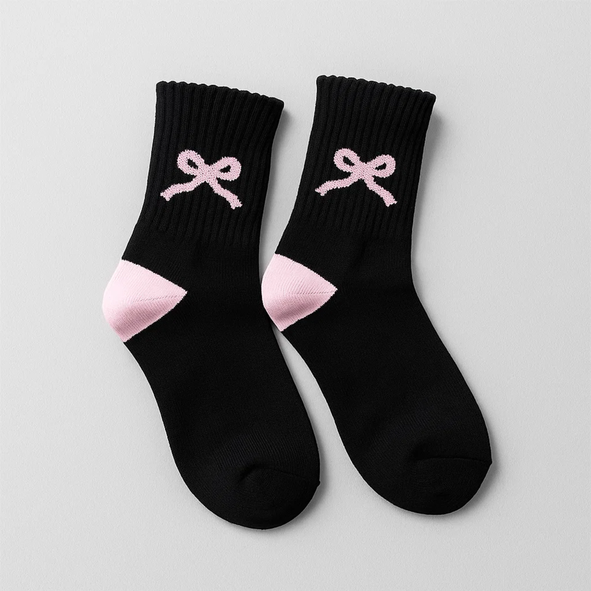 Black Pink Bow Crew Socks