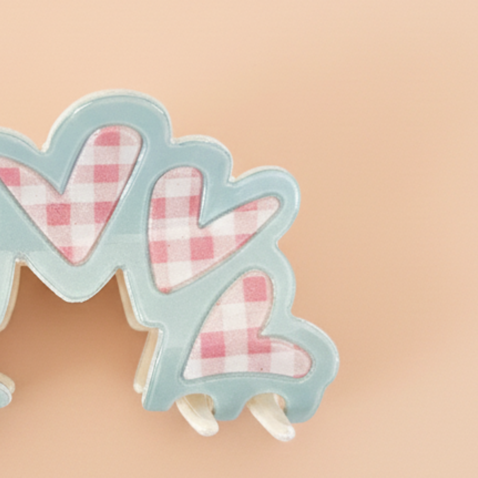 Gingham Hearts With Blue Lining Claw Clip