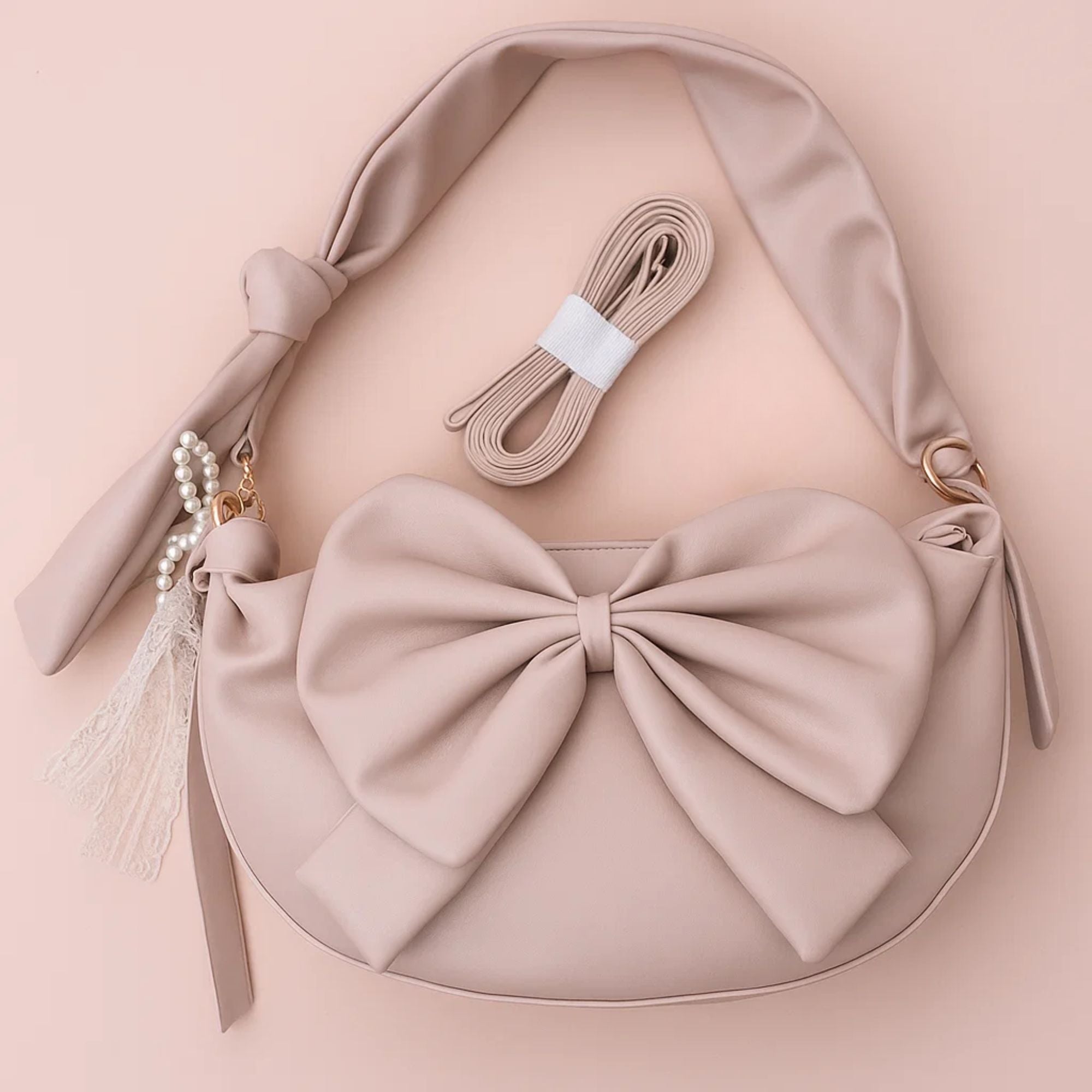 Round Bow Sling Bag - Beige