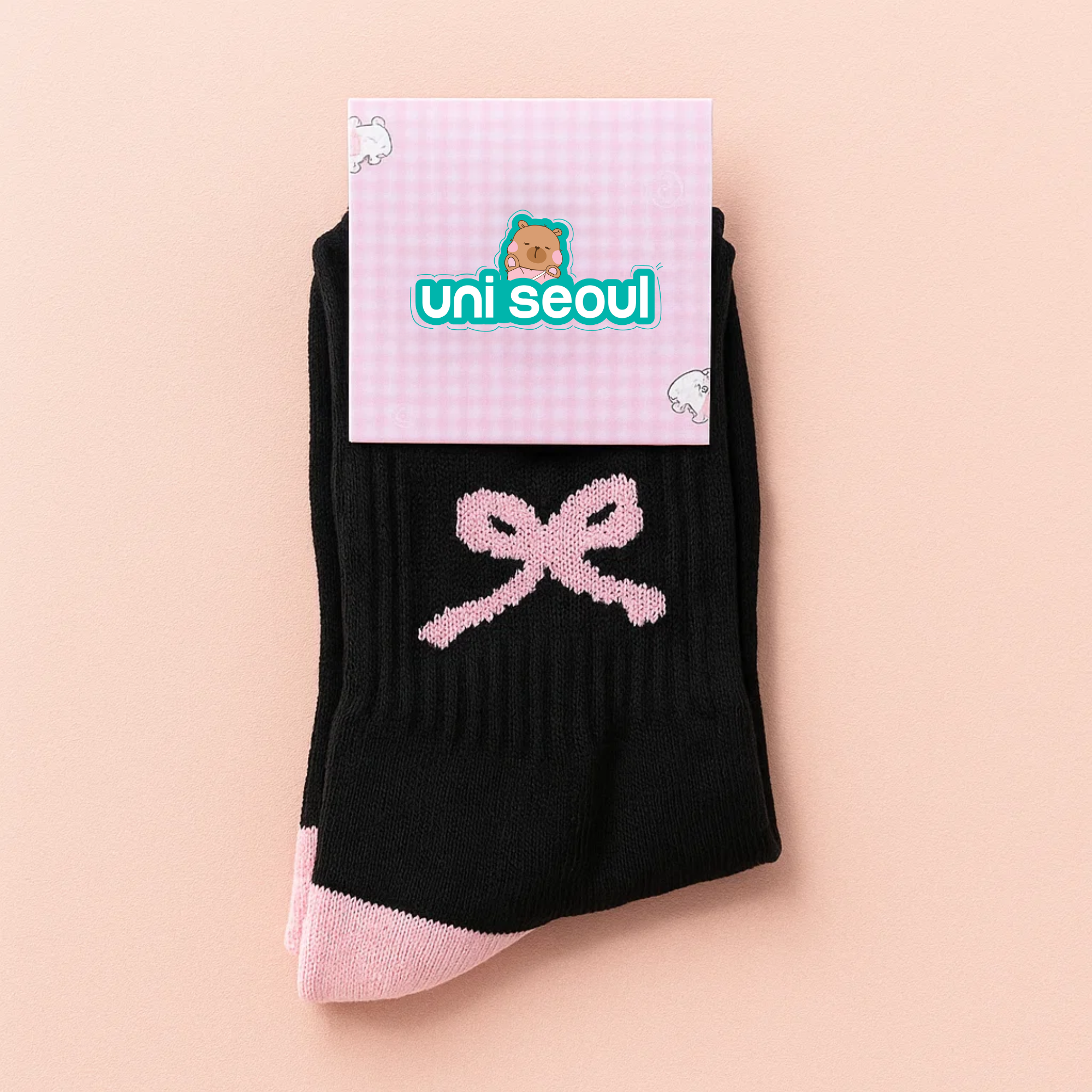 Black Pink Bow Crew Socks