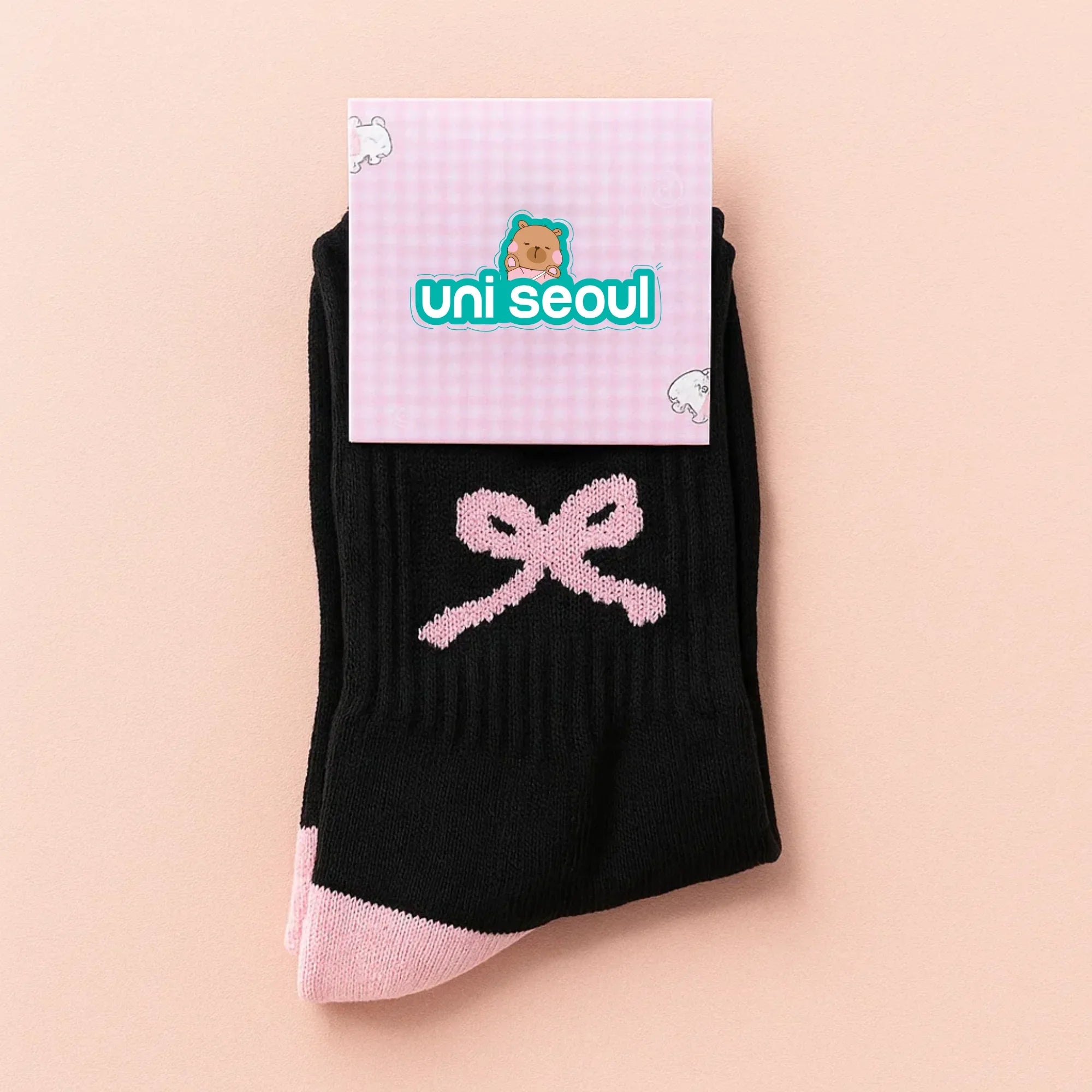 Black Pink Bow Crew Socks