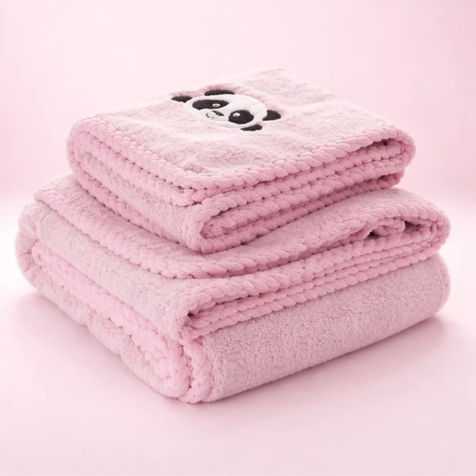 Panda Microfibre Towels Pink