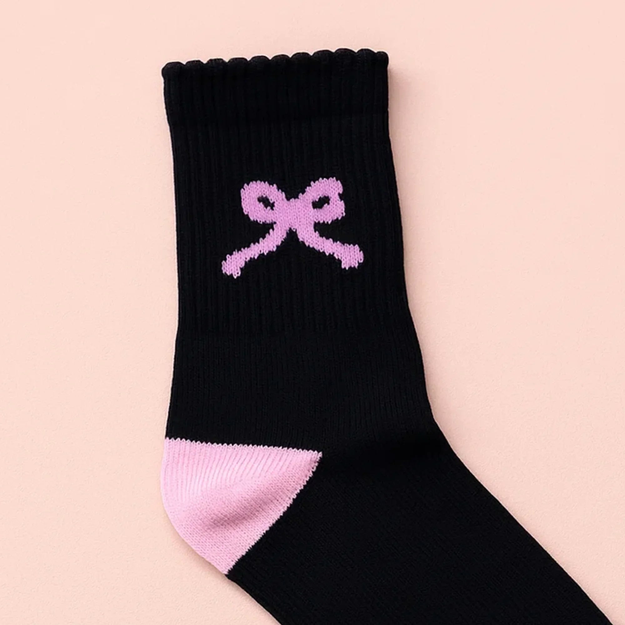Black Pink Bow Crew Socks