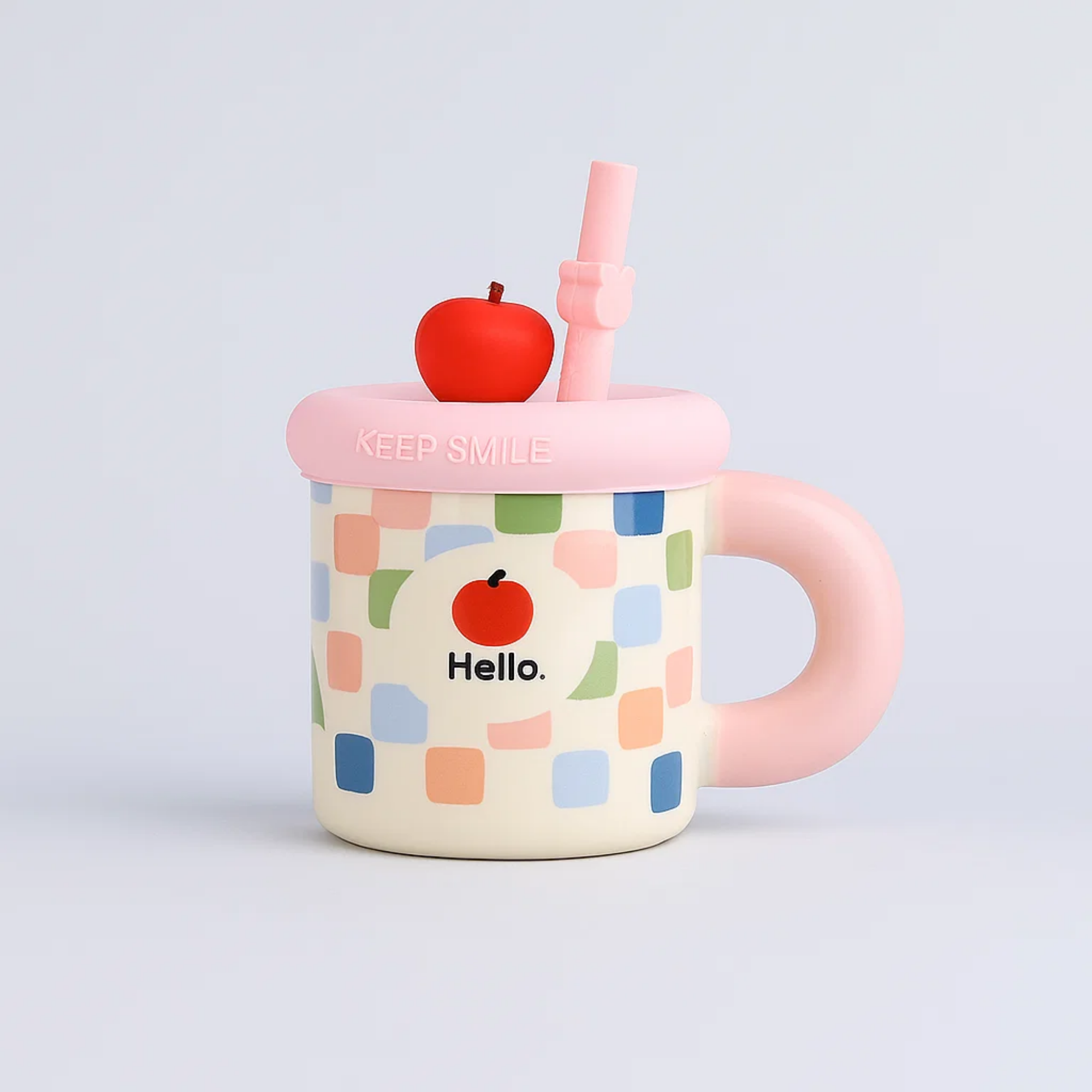Cherry Ceramic Mug with Straw