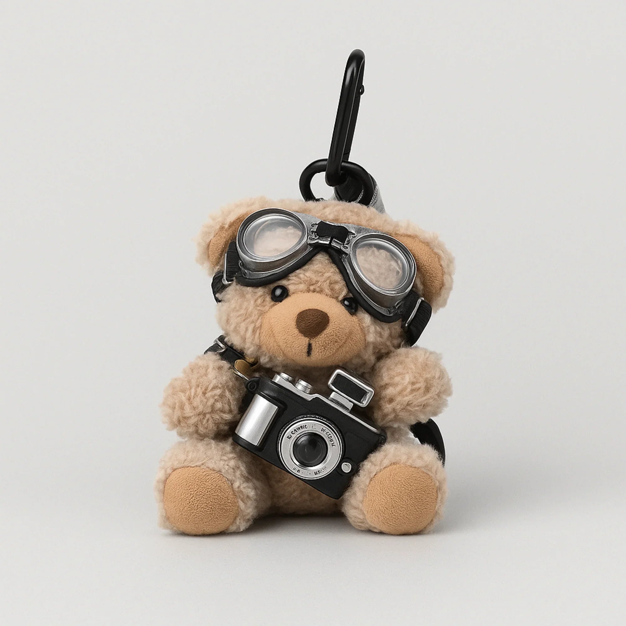 Goggles and Camera Teddy Brown Plushie Keyring