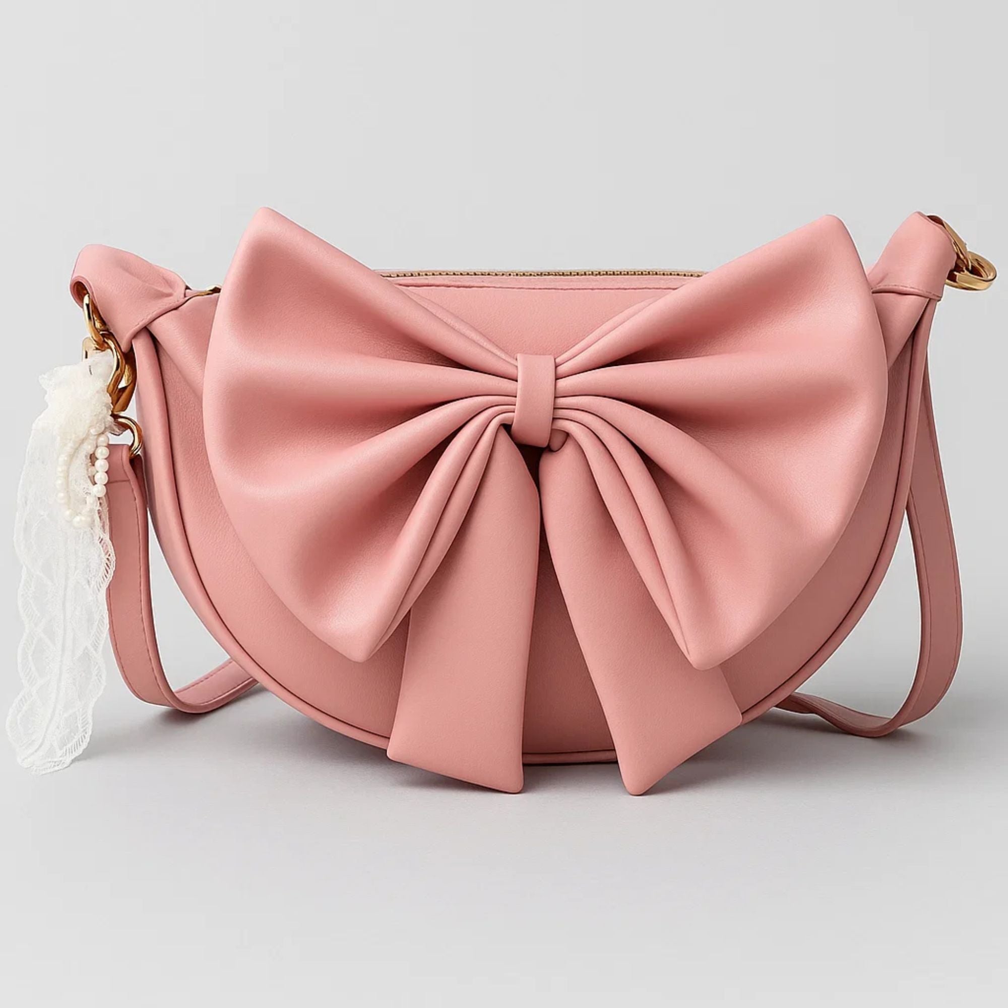 Round Bow Sling Bag - Baby Pink