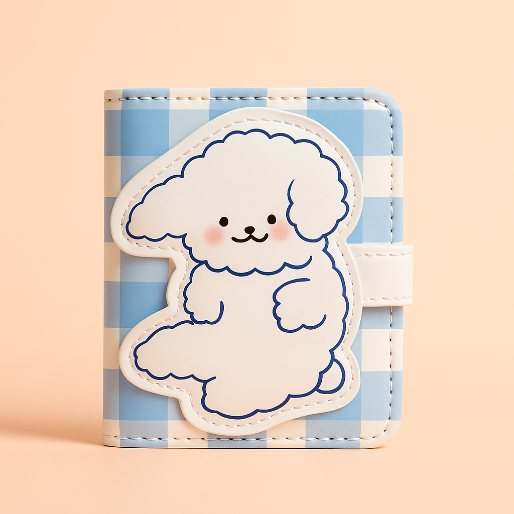 Happy Puppy Blue Gingham Wallet