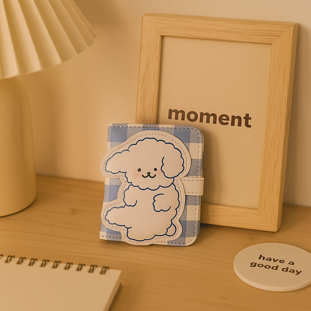 Happy Puppy Blue Gingham Wallet