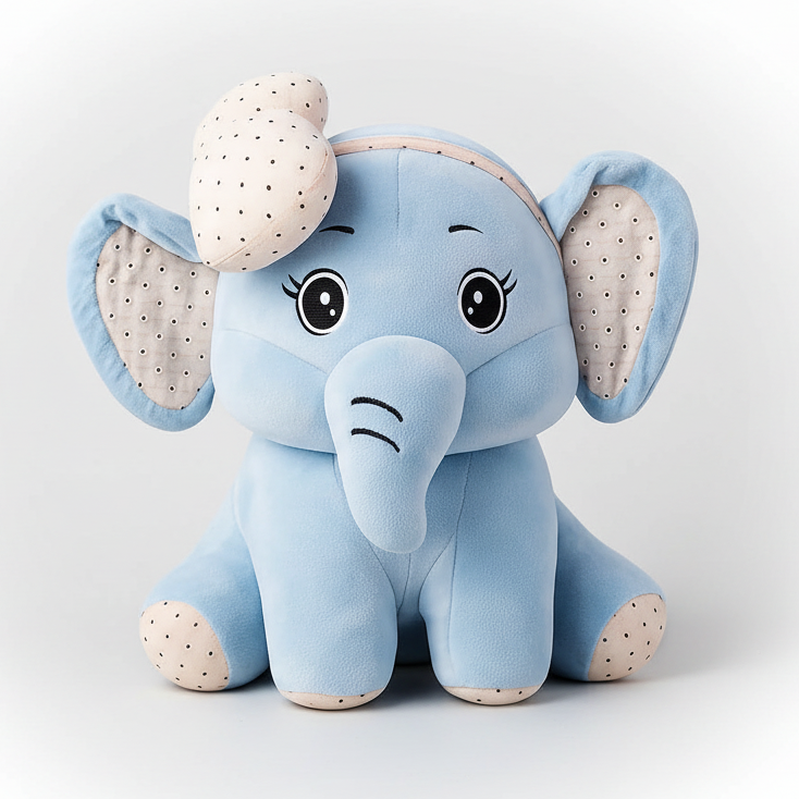 Bow Elephant Plush Toy Blue - Small