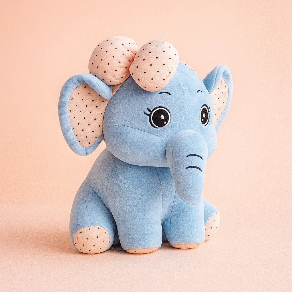 Bow Elephant Plush Toy Blue - Small