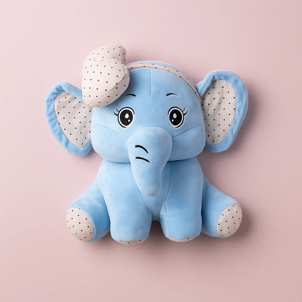 Bow Elephant Plush Toy Blue - Small