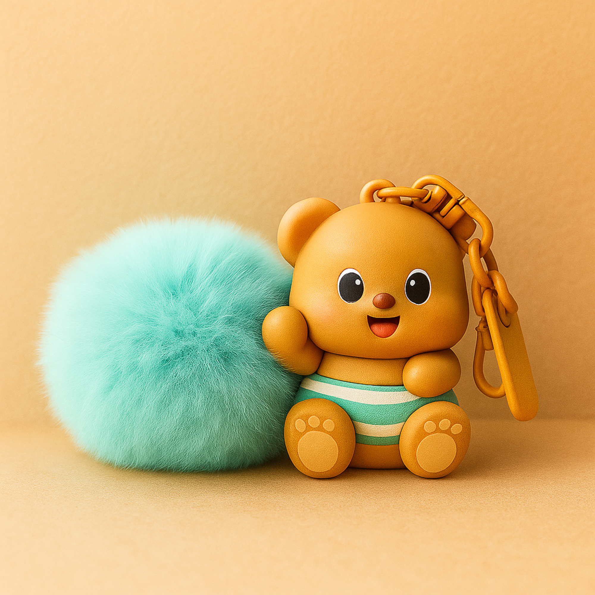 Butterbear with Blue Furball Silicone Keyring