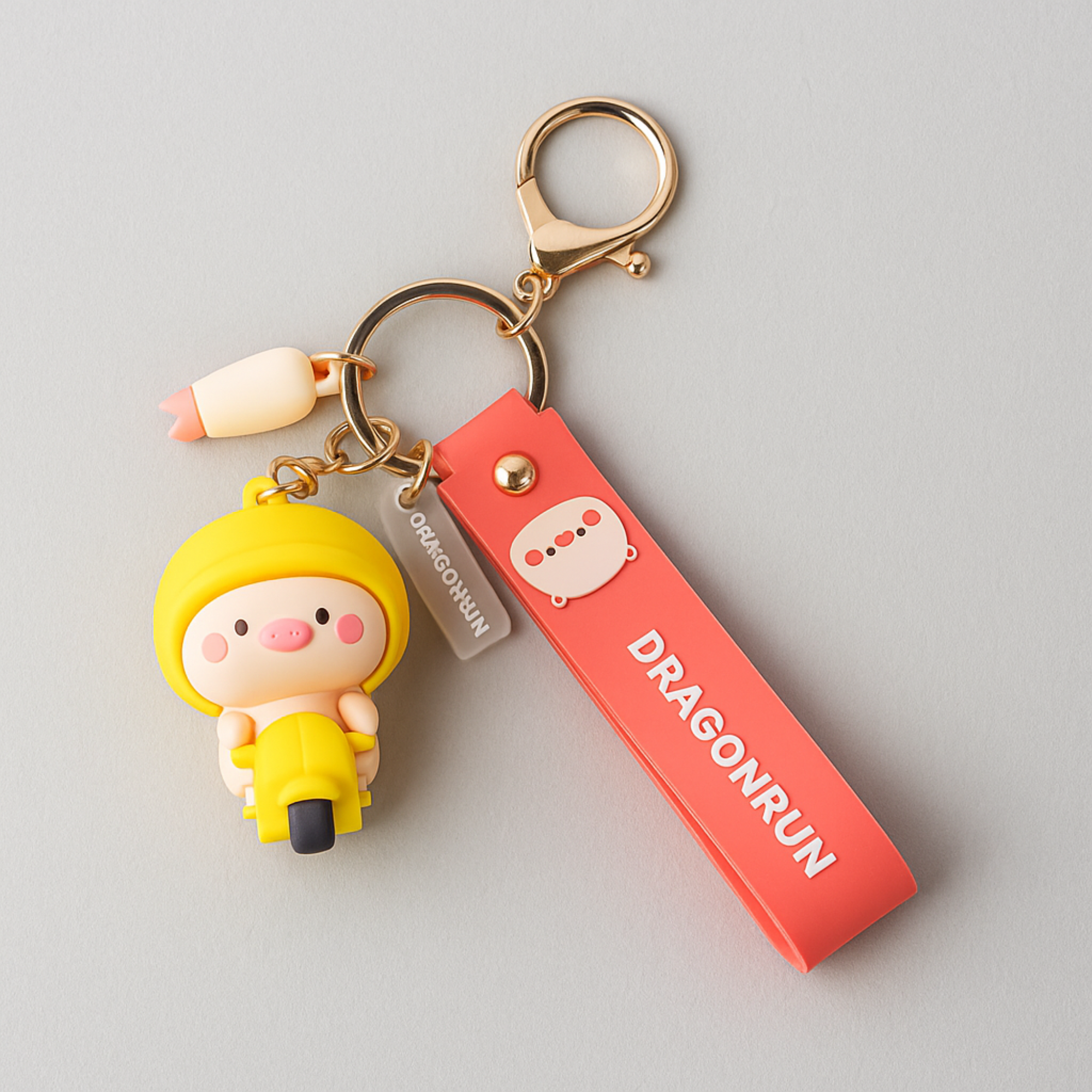 Piggy on Yellow Scooter Silicone Keyring