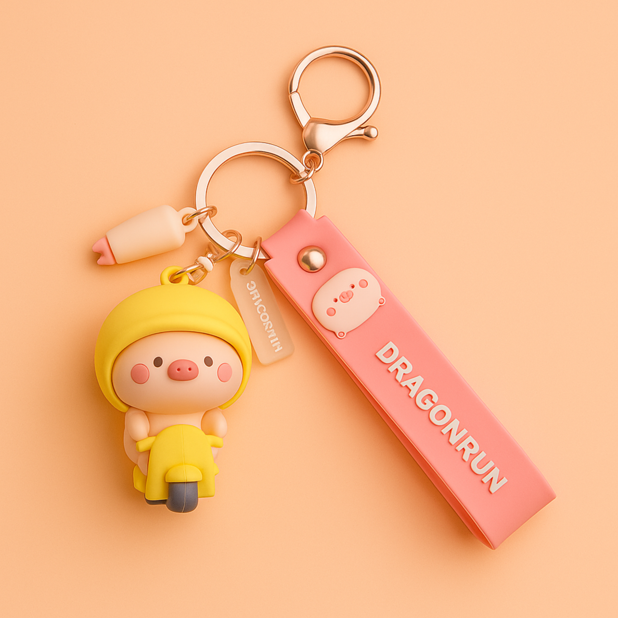 Piggy on Yellow Scooter Silicone Keyring