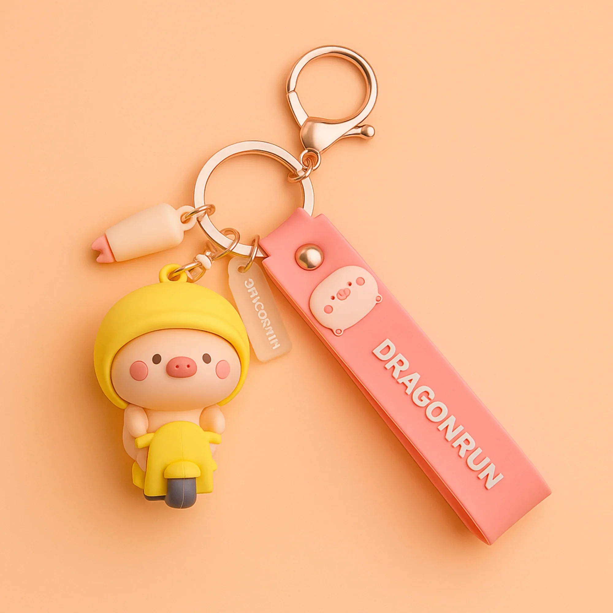 Piggy on Yellow Scooter Silicone Keyring
