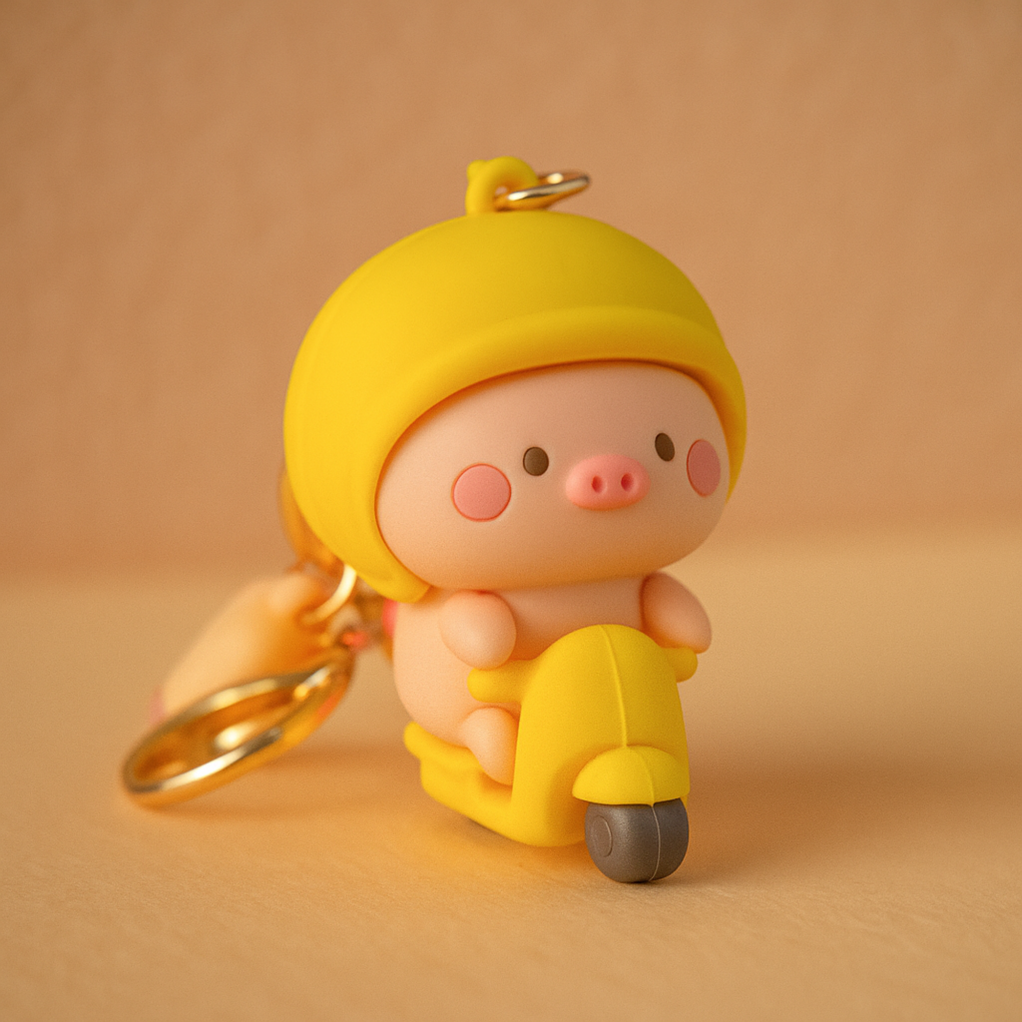 Piggy on Yellow Scooter Silicone Keyring