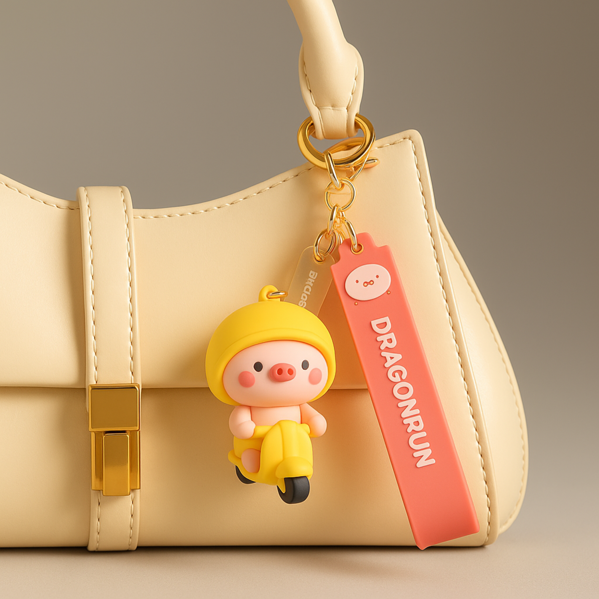 Piggy on Yellow Scooter Silicone Keyring