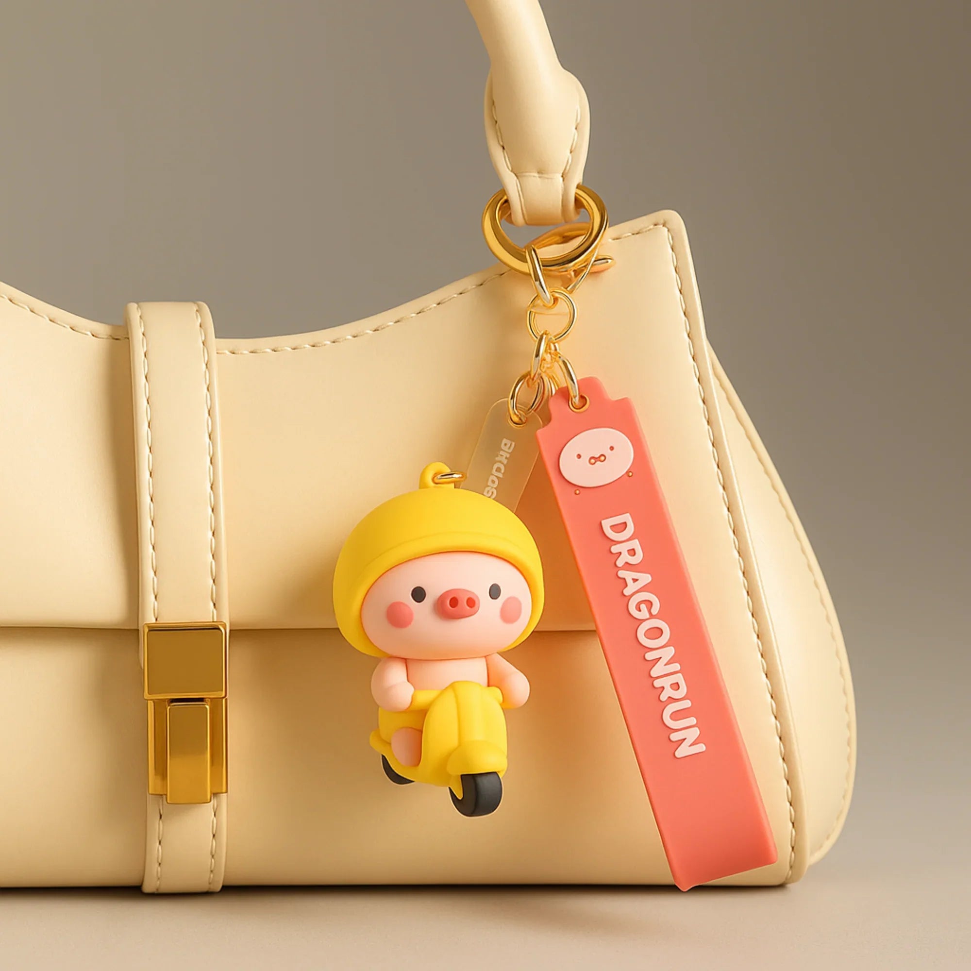 Piggy on Yellow Scooter Silicone Keyring
