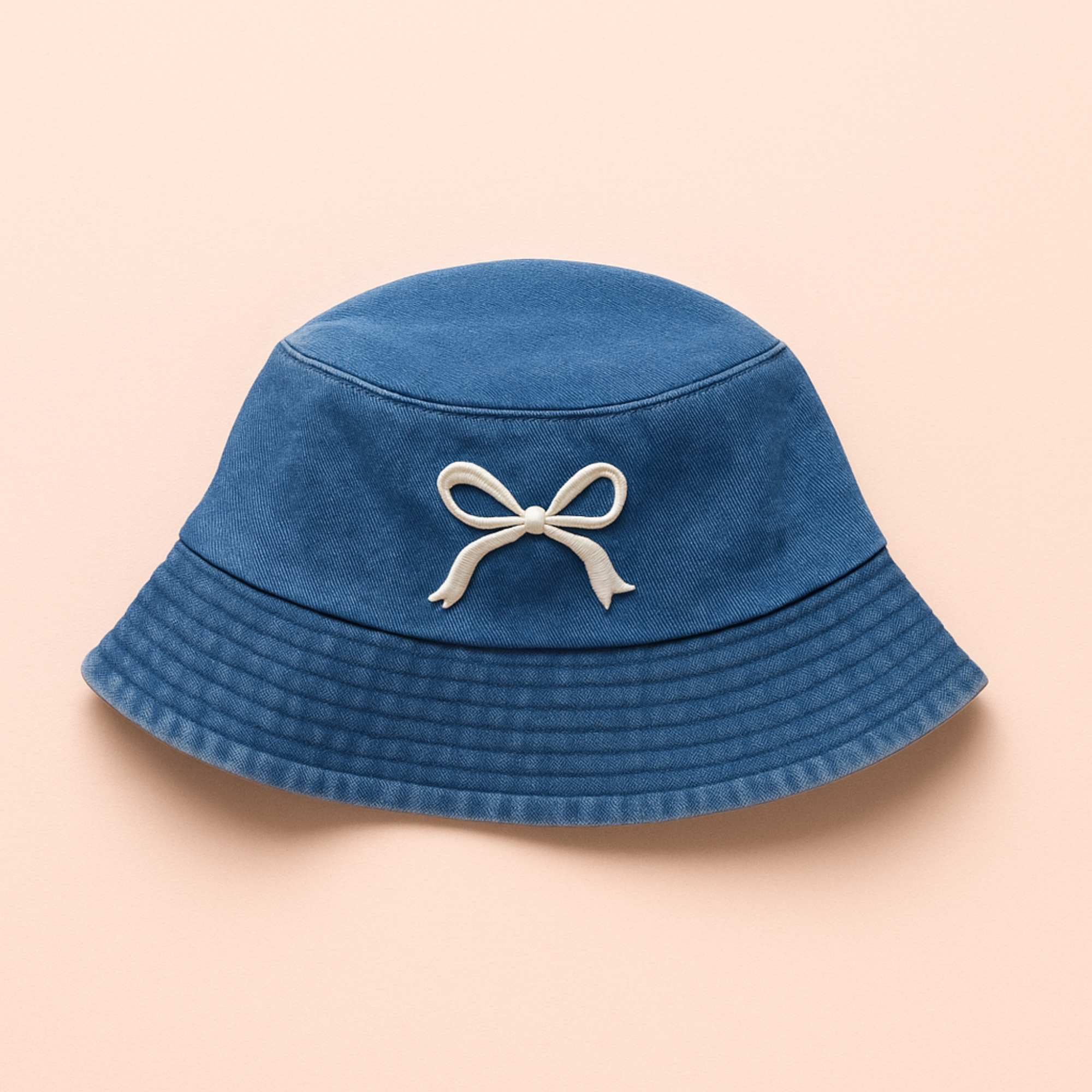 White Embroidered Bow Bucket Hat