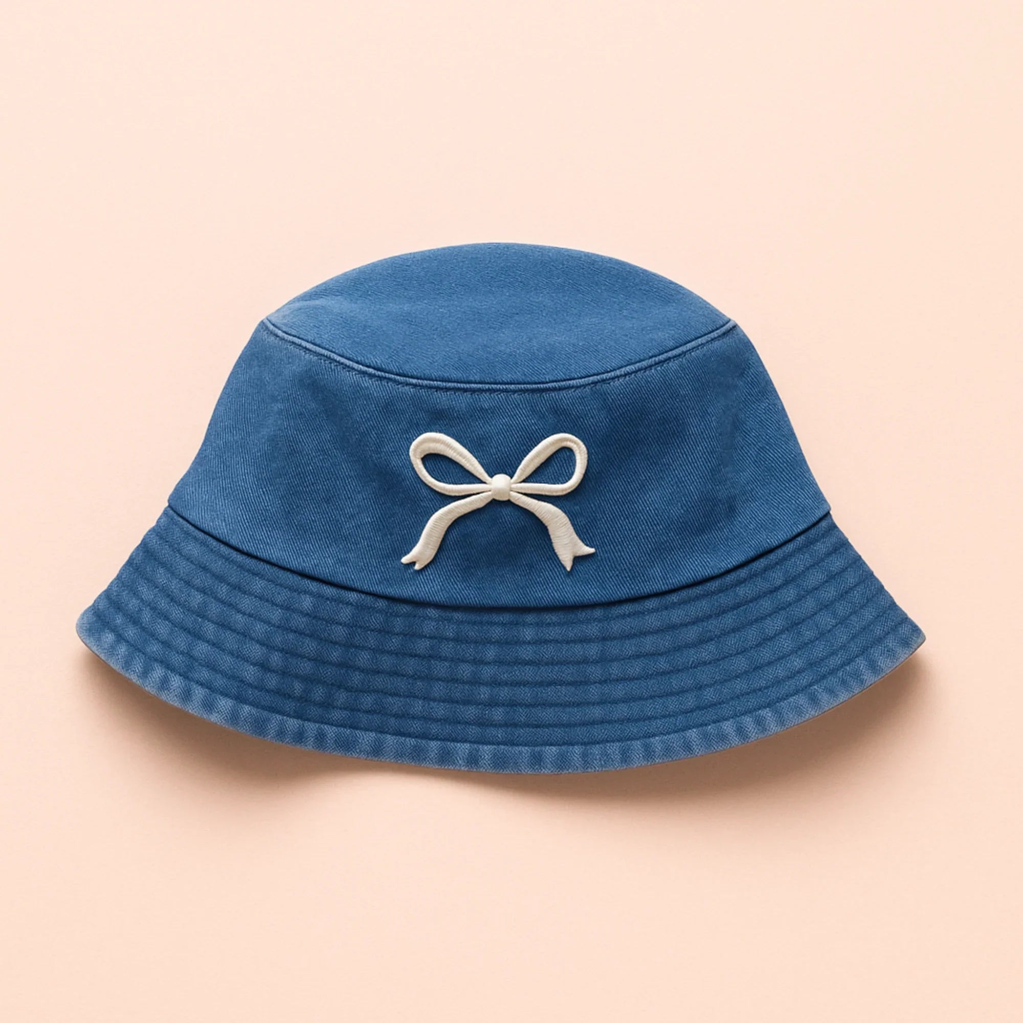 White Embroidered Bow Bucket Hat