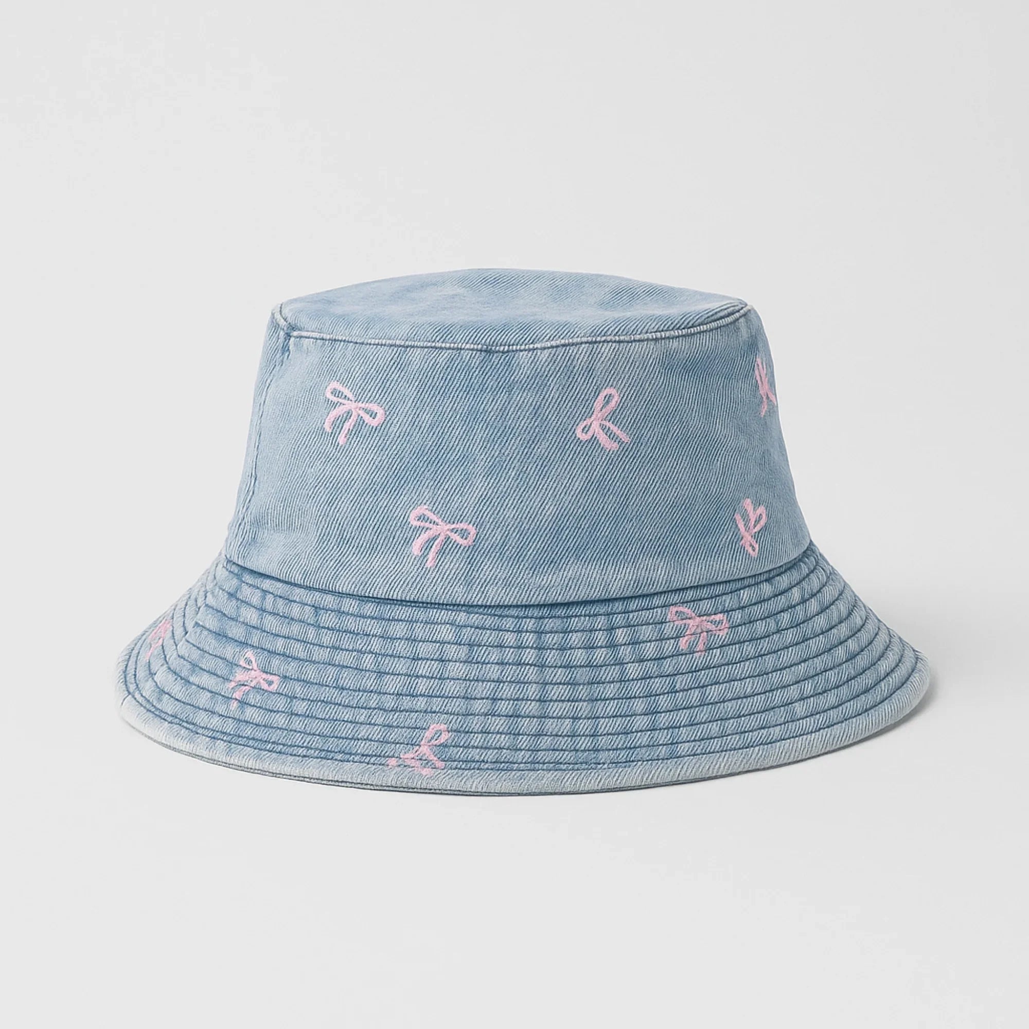 Washed Blue Bucket Hat with Bows