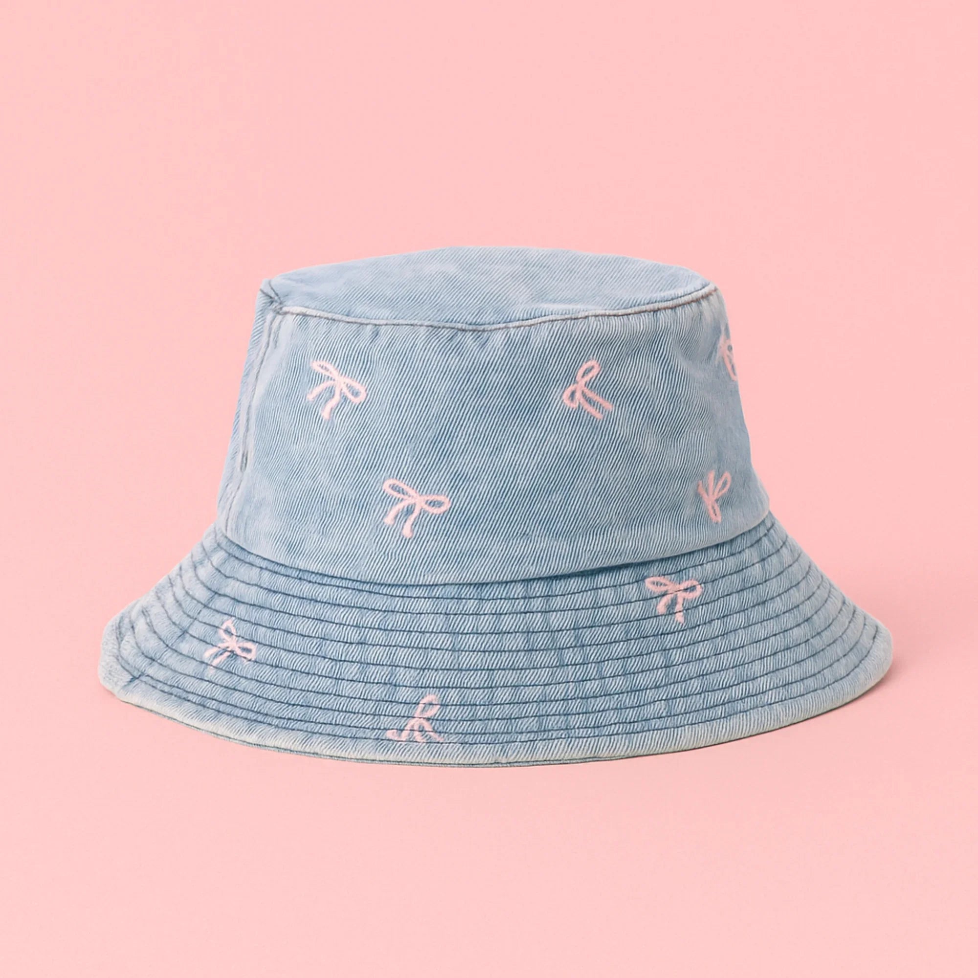 Washed Blue Bucket Hat with Bows