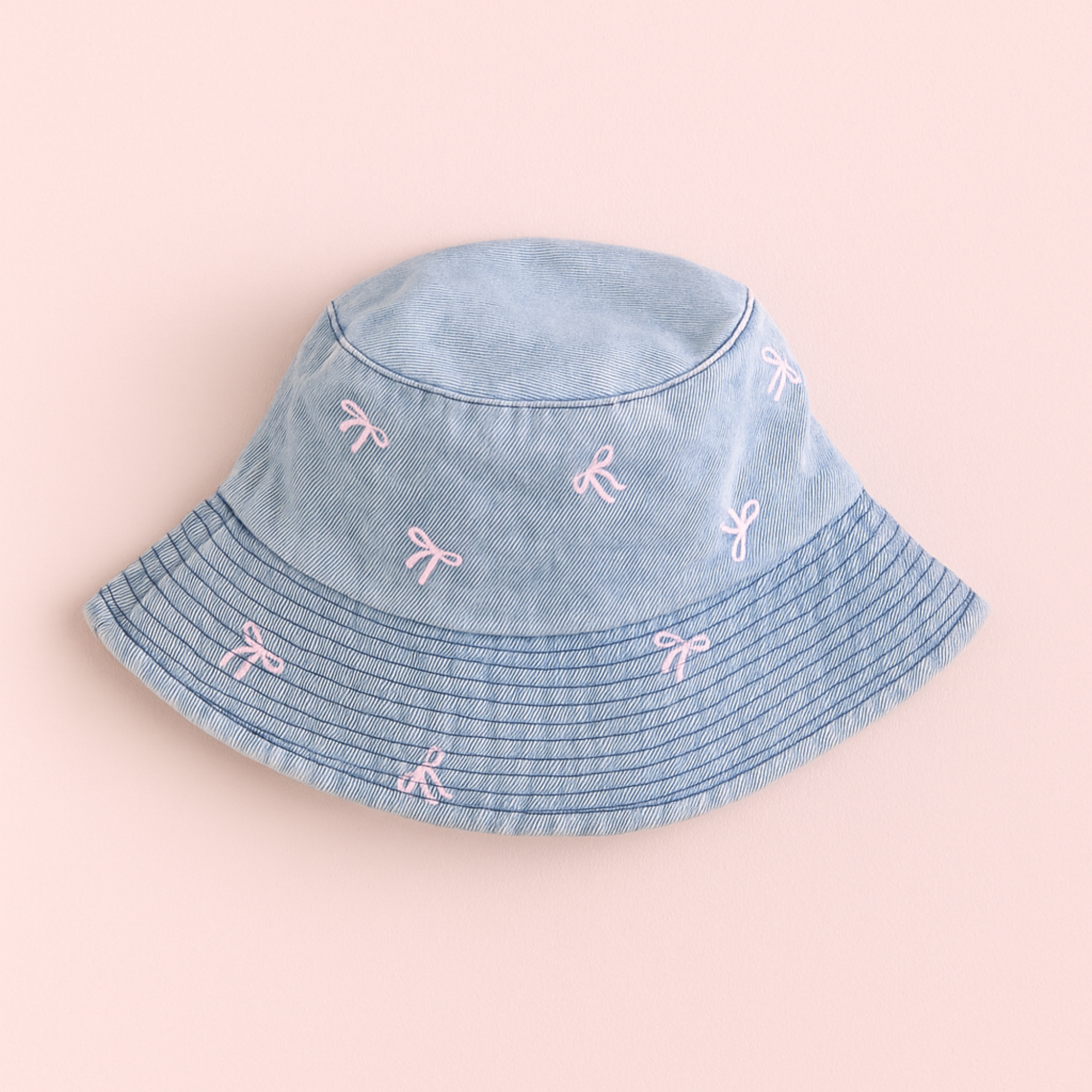 Washed Blue Bucket Hat with Bows