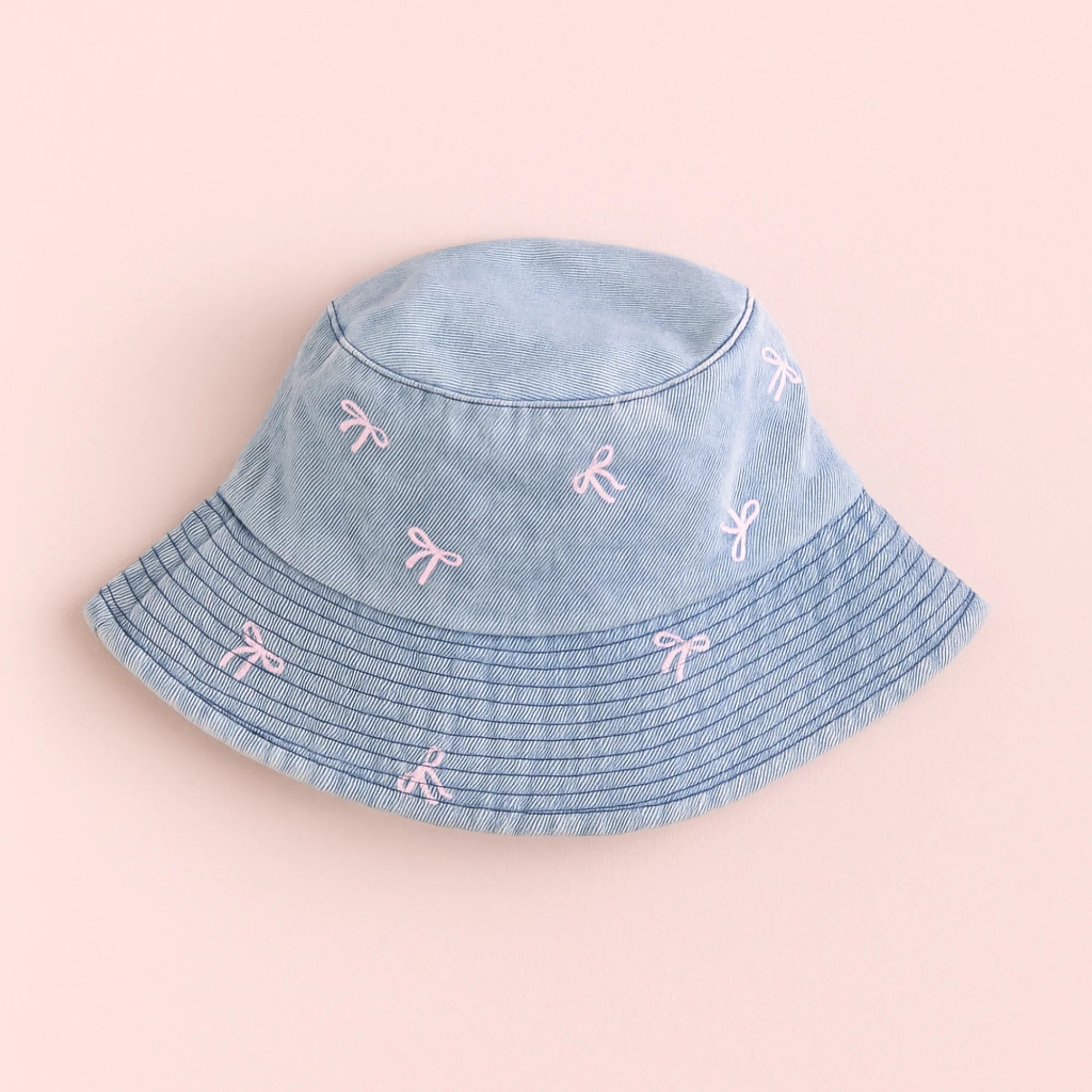 Washed Blue Bucket Hat with Bows