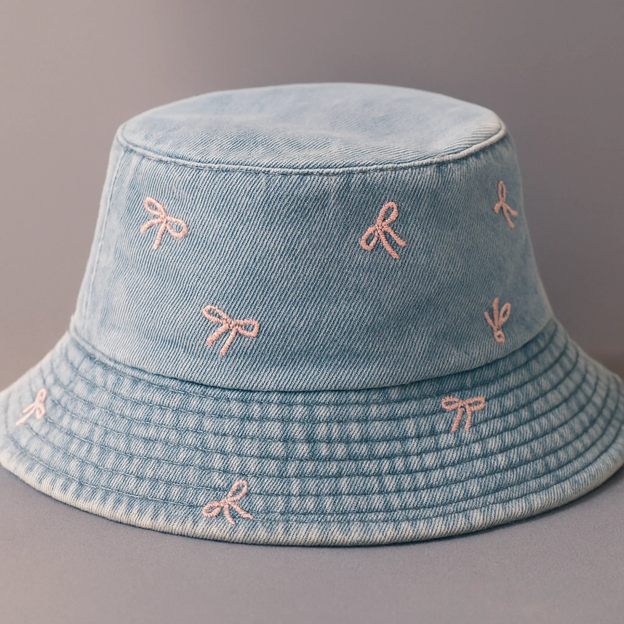 Washed Blue Bucket Hat with Bows