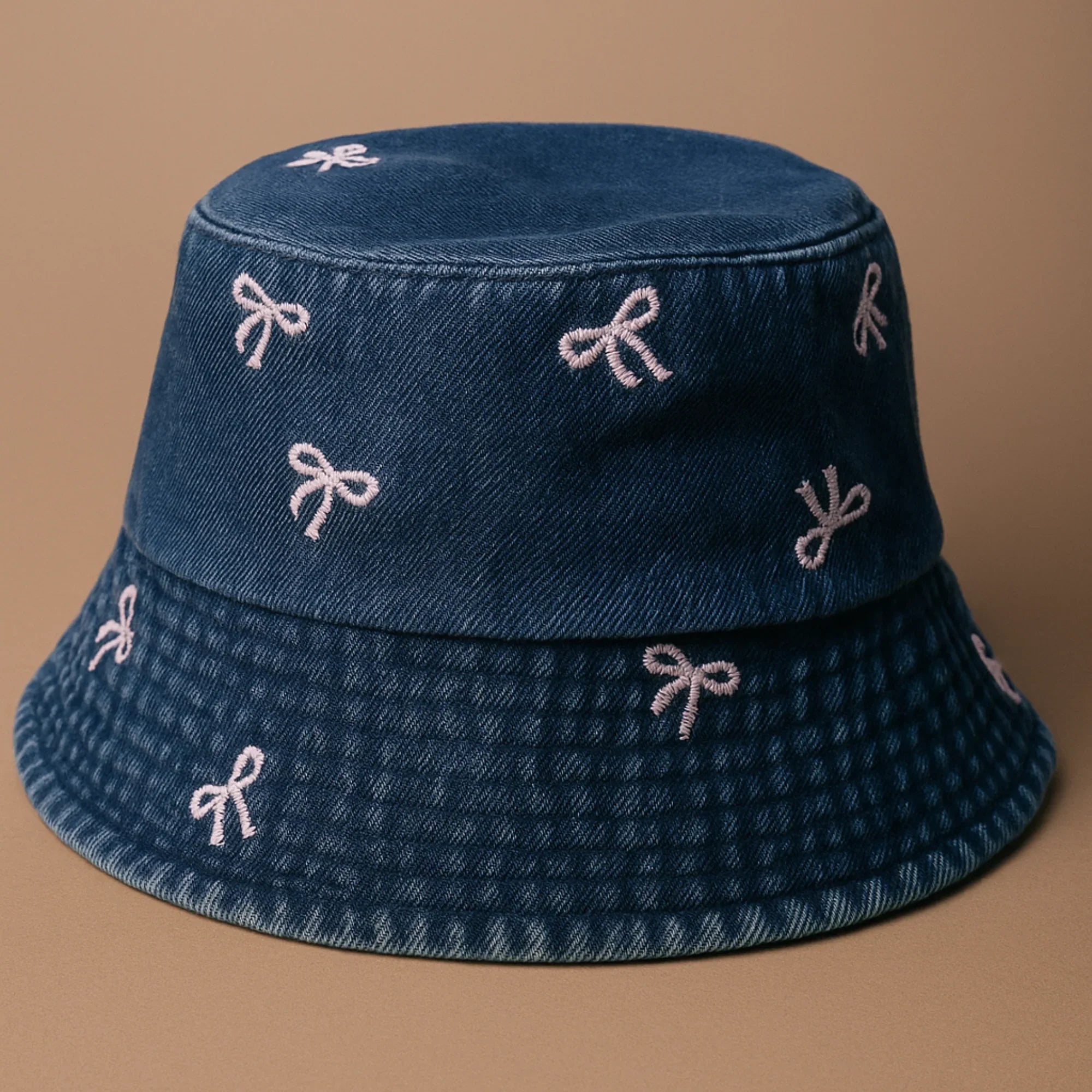 Dark Blue Bucket Hat with Bows
