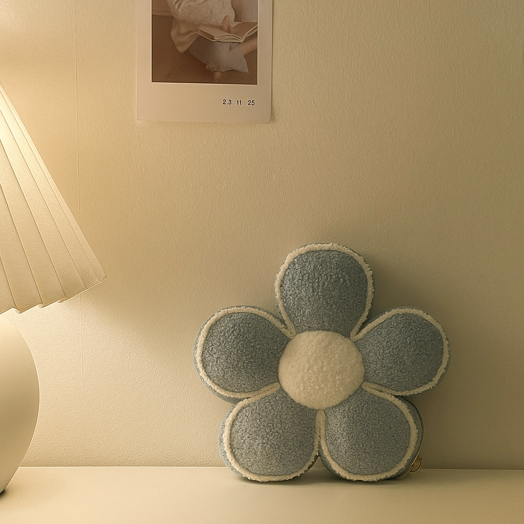 Soft Flower Pillow Blue