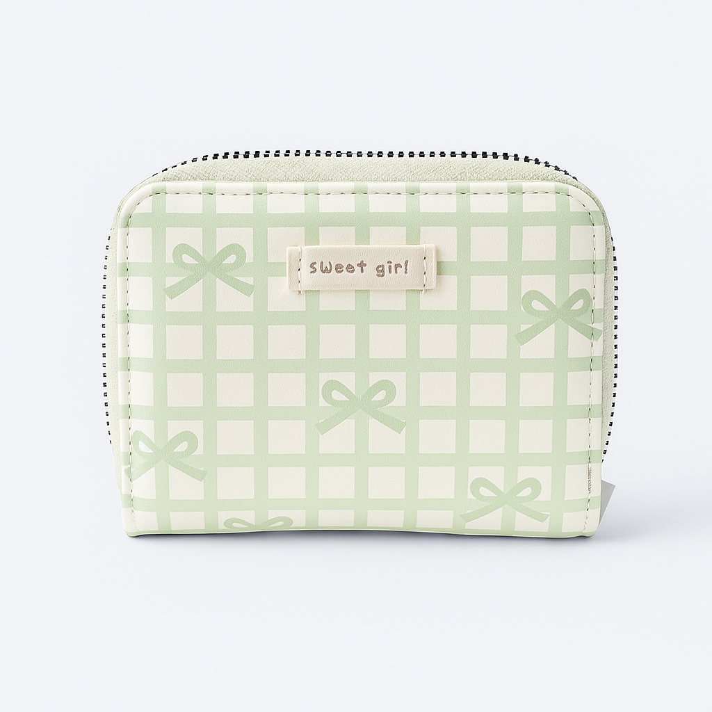 Green Bow Gingham Card Holder